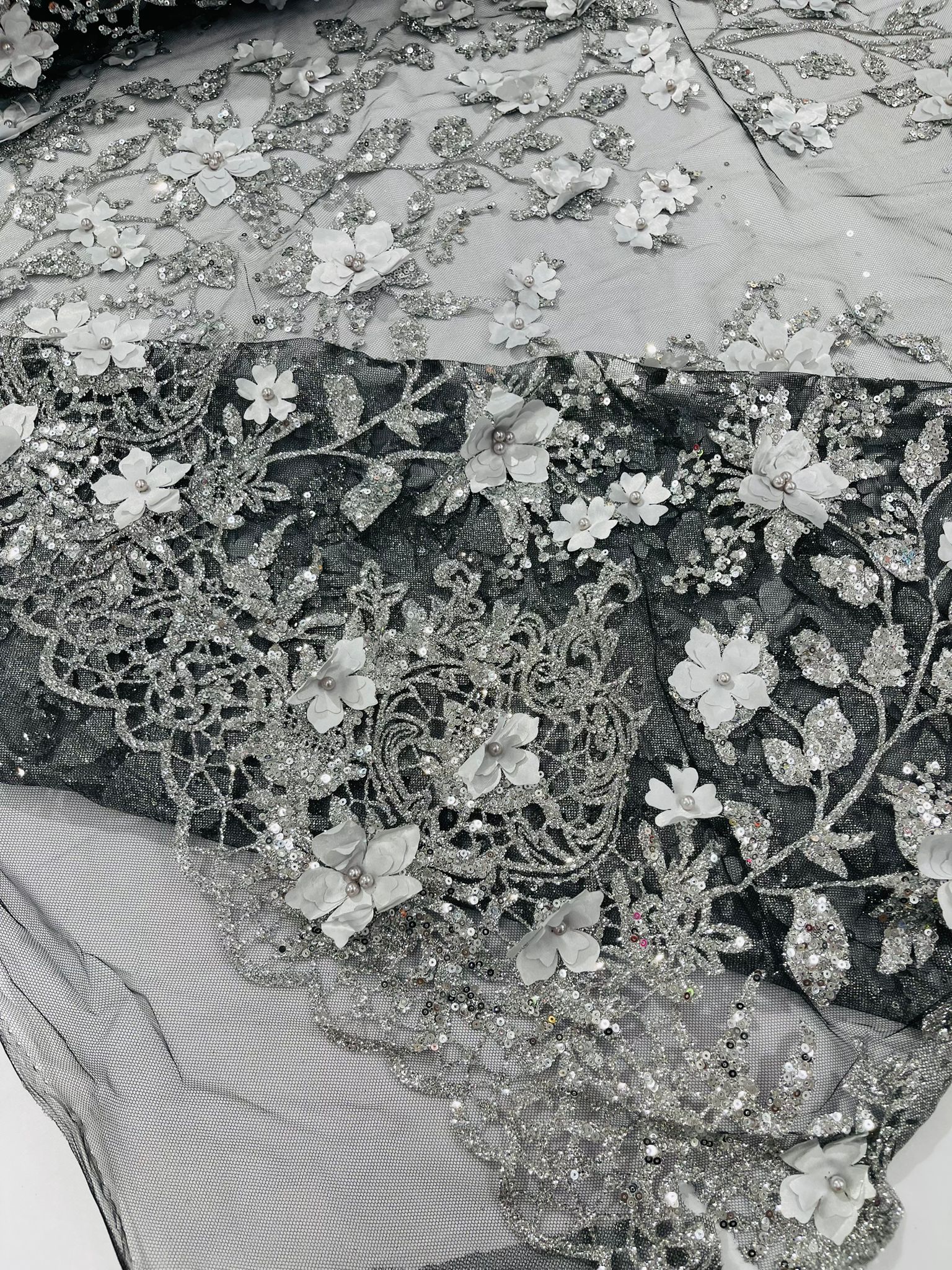 Princess Glitter 3d floral design fabric lace| New Creations Fabric & Foam Inc. - New Creations Fabric & Foam Inc