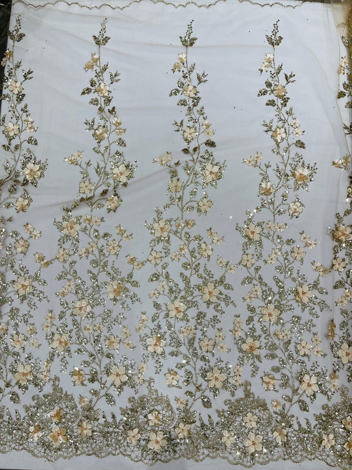 Princess Glitter 3d floral design fabric lace| New Creations Fabric & Foam Inc. - New Creations Fabric & Foam Inc