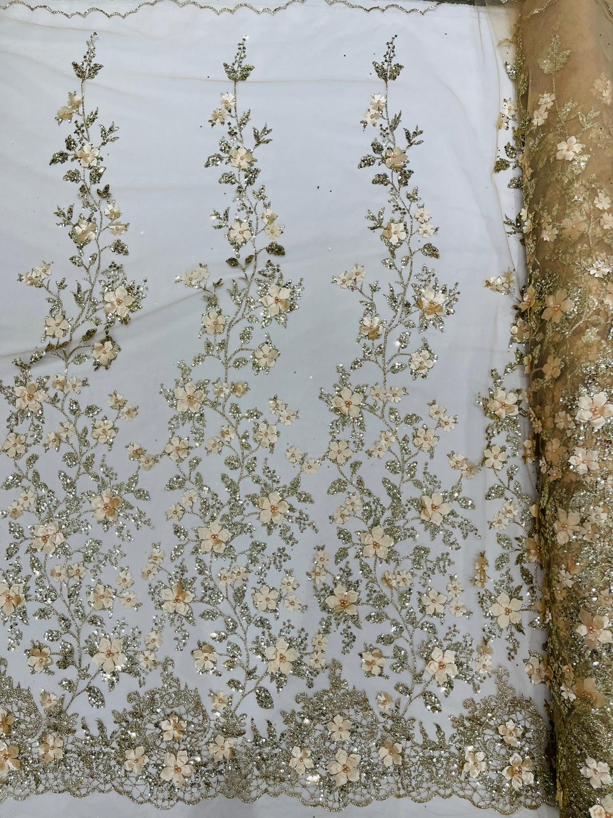 Princess Glitter 3d floral design fabric lace| New Creations Fabric & Foam Inc. - New Creations Fabric & Foam Inc