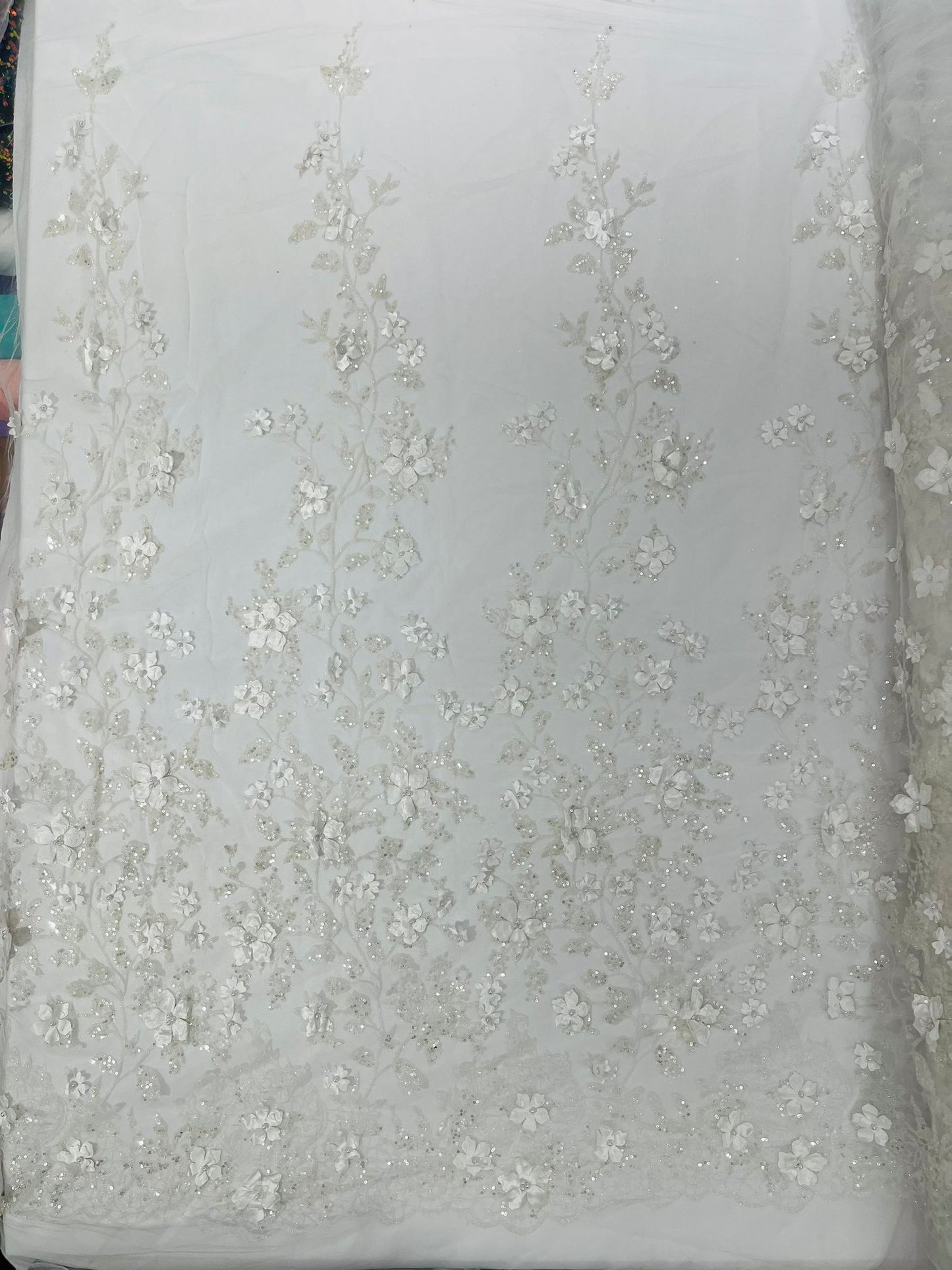 Princess Glitter 3d floral design fabric lace| New Creations Fabric & Foam Inc. - New Creations Fabric & Foam Inc