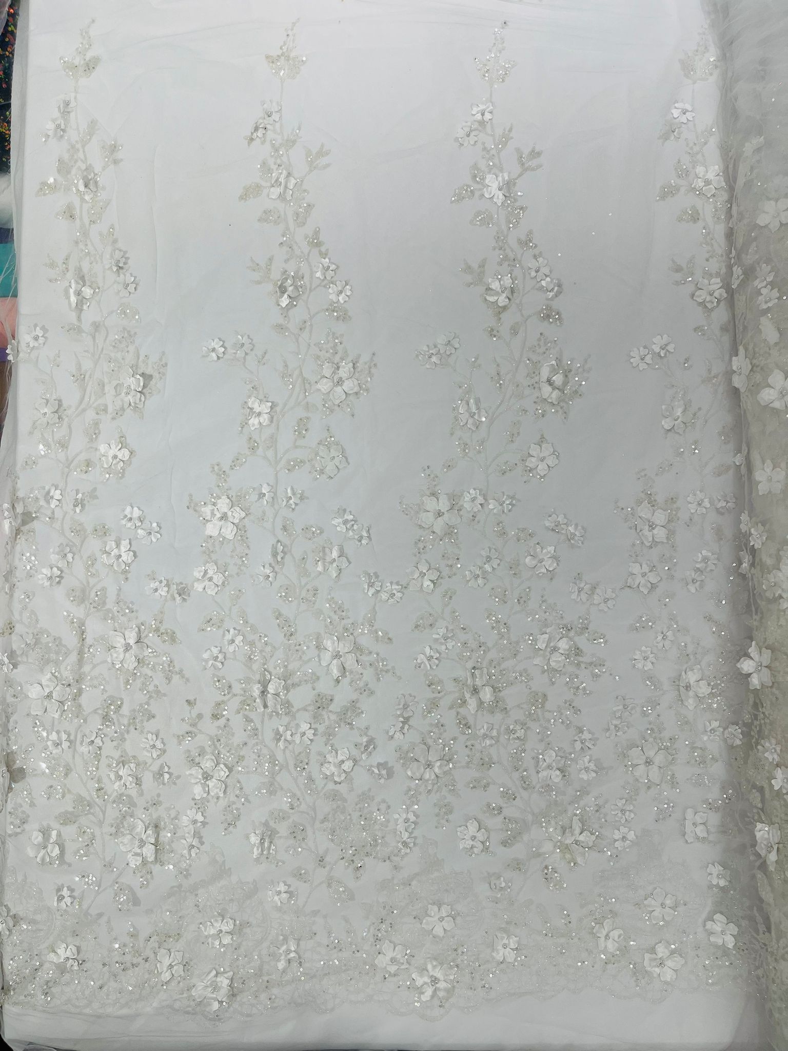 Princess Glitter 3d floral design fabric lace| New Creations Fabric & Foam Inc. - New Creations Fabric & Foam Inc