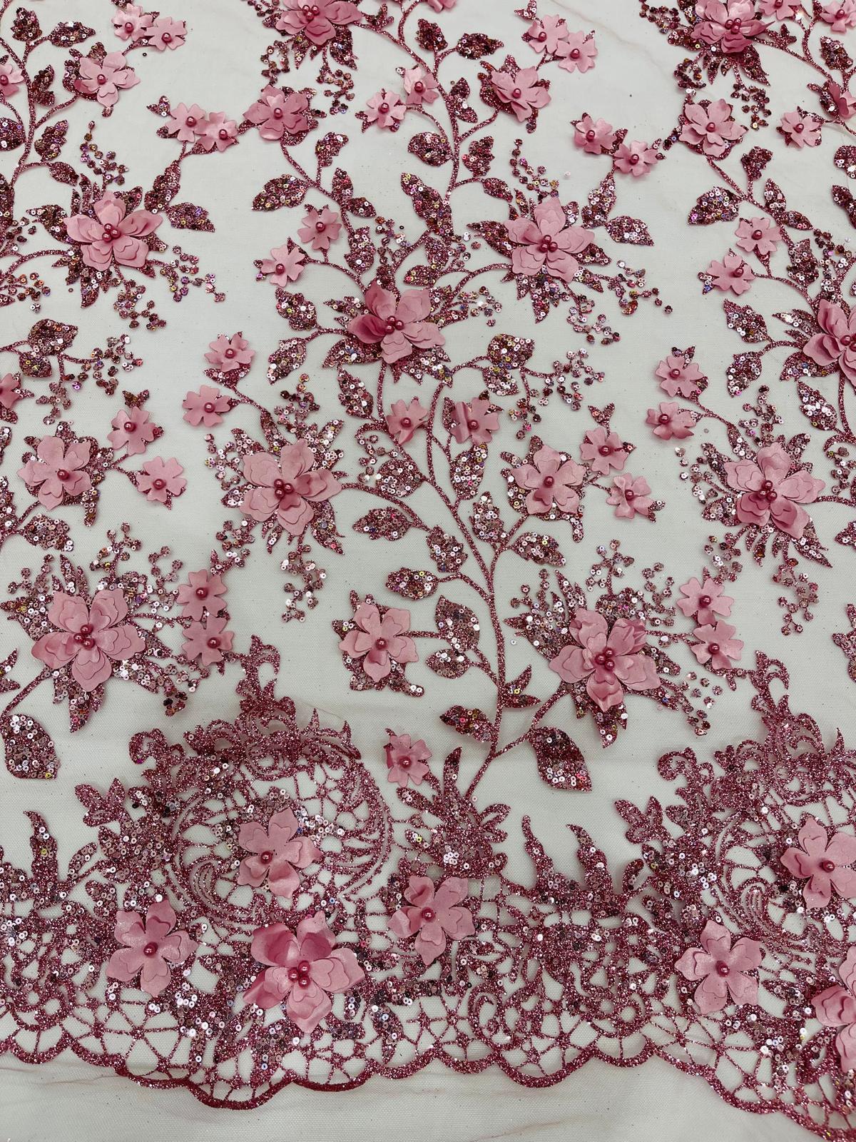 Princess Glitter 3d floral design fabric lace| New Creations Fabric & Foam Inc. - New Creations Fabric & Foam Inc