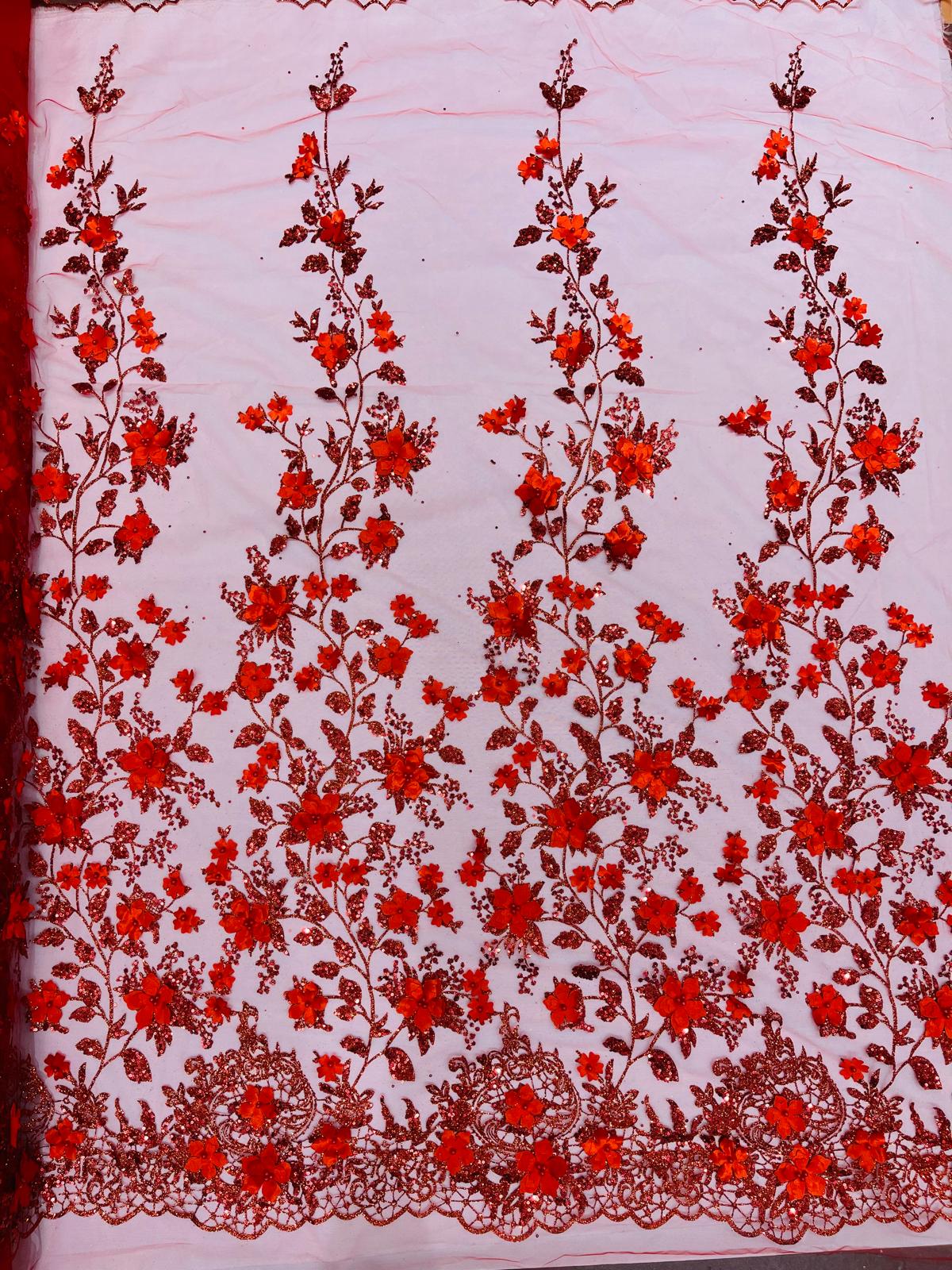 Princess Glitter 3d floral design fabric lace| New Creations Fabric & Foam Inc. - New Creations Fabric & Foam Inc