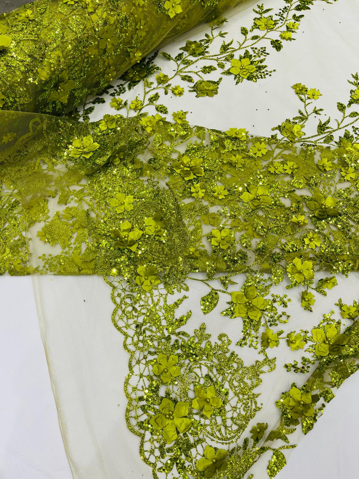 Princess Glitter 3d floral design fabric lace| New Creations Fabric & Foam Inc. - New Creations Fabric & Foam Inc