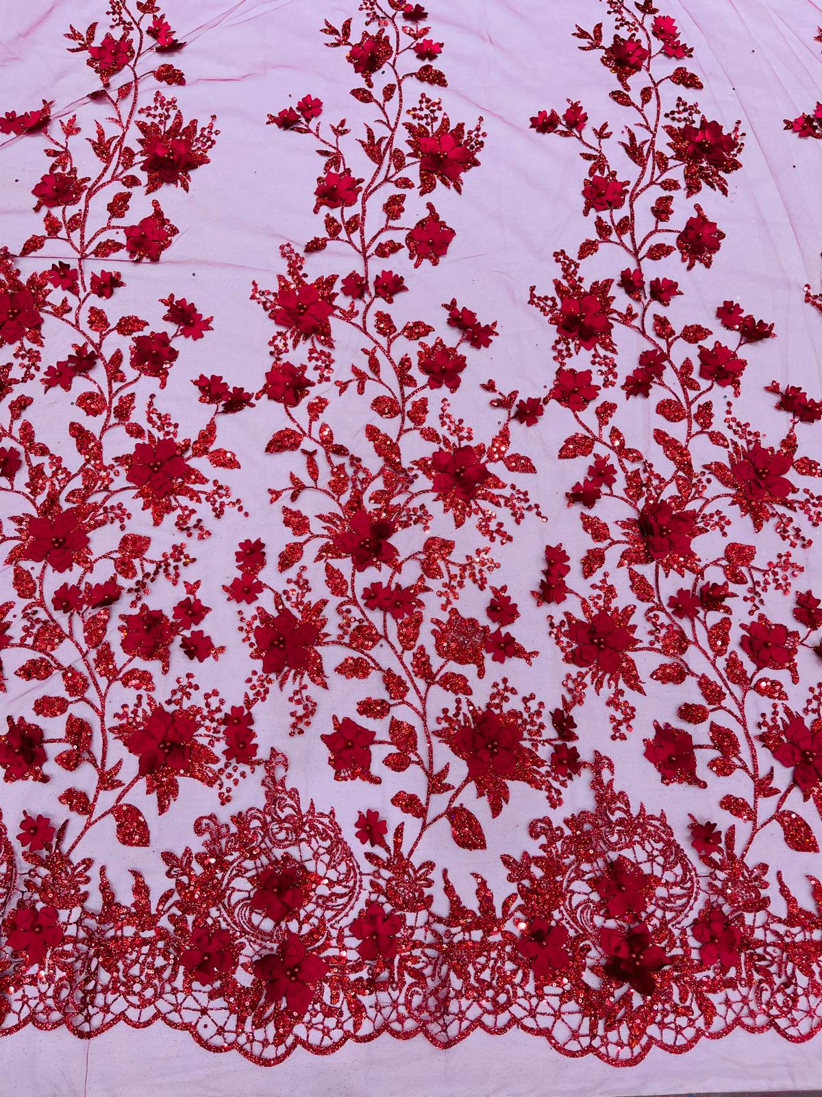 Princess Glitter 3d floral design fabric lace| New Creations Fabric & Foam Inc. - New Creations Fabric & Foam Inc