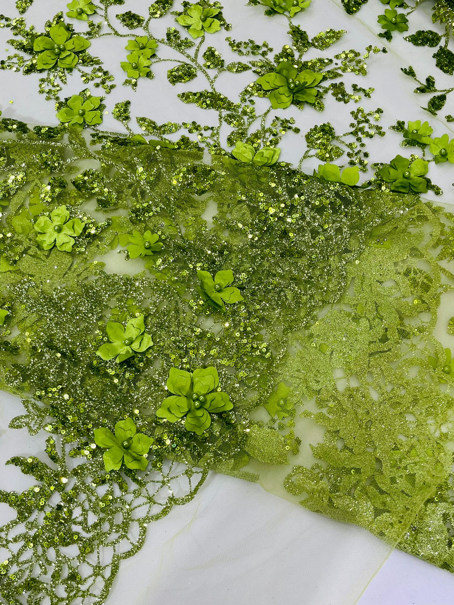 Princess Glitter 3d floral design fabric lace| New Creations Fabric & Foam Inc. - New Creations Fabric & Foam Inc