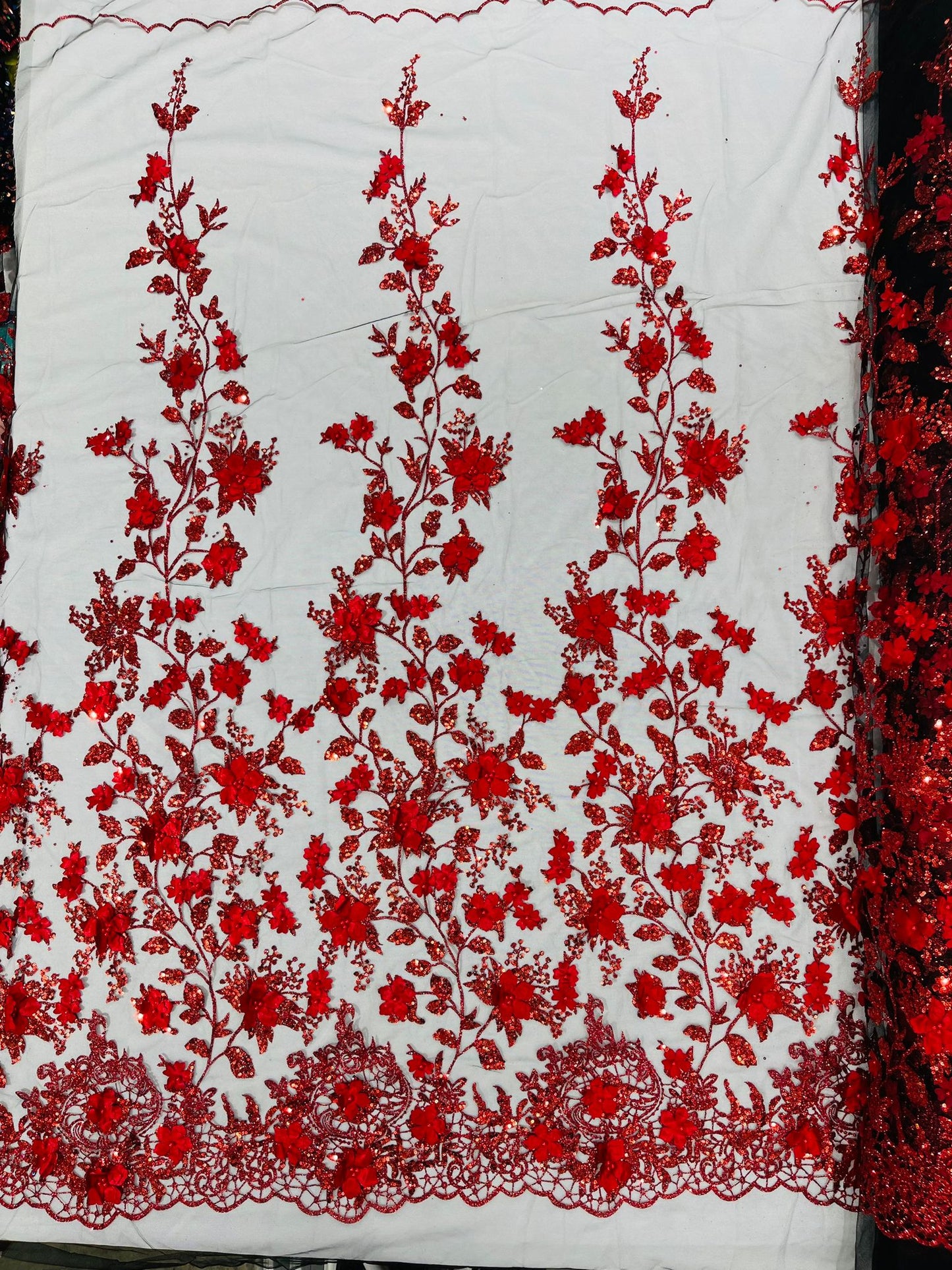 Princess Glitter 3d floral design fabric lace| New Creations Fabric & Foam Inc. - New Creations Fabric & Foam Inc