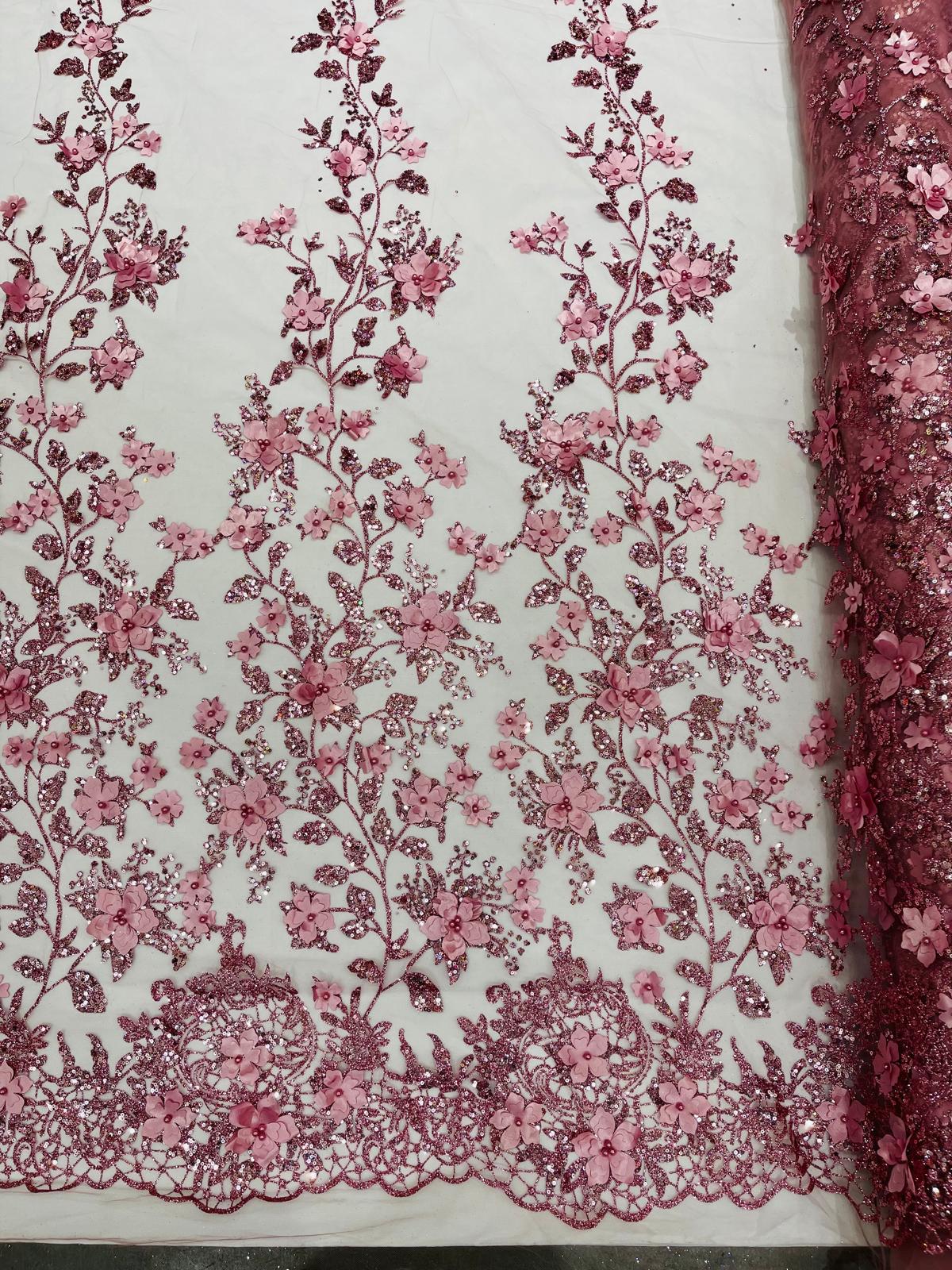 Princess Glitter 3d floral design fabric lace| New Creations Fabric & Foam Inc. - New Creations Fabric & Foam Inc