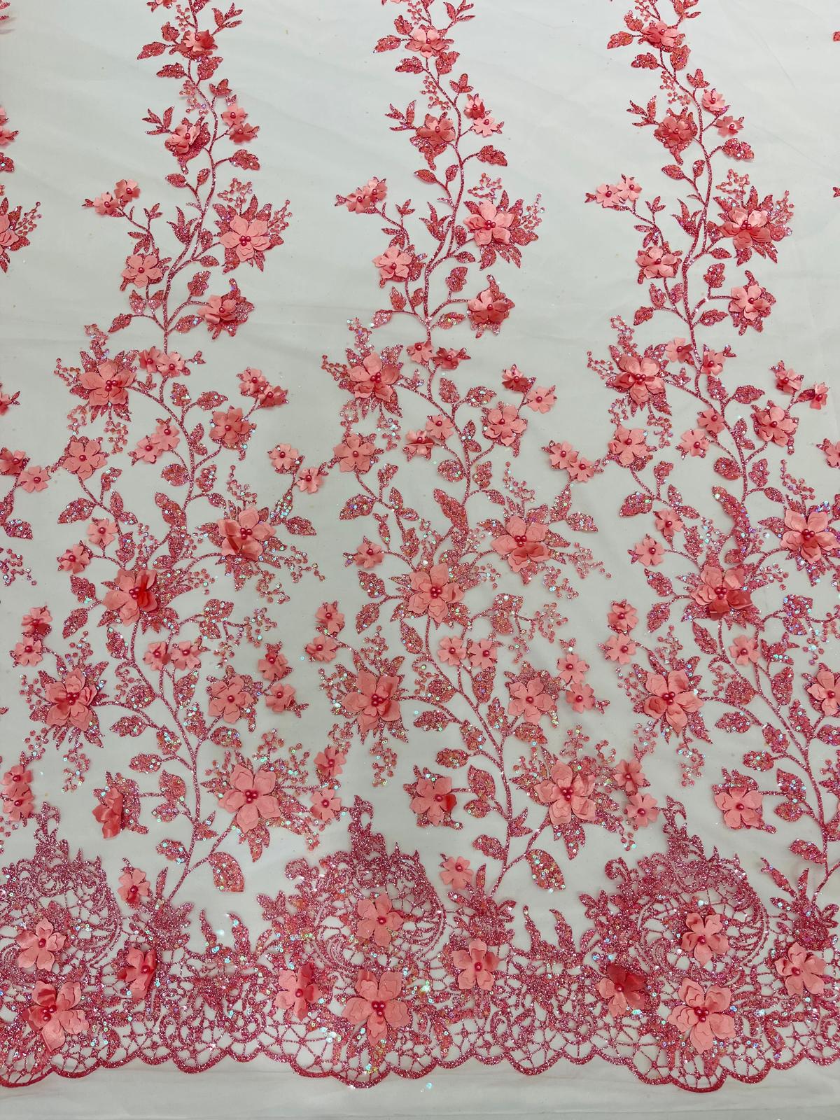 Princess Glitter 3d floral design fabric lace| New Creations Fabric & Foam Inc. - New Creations Fabric & Foam Inc