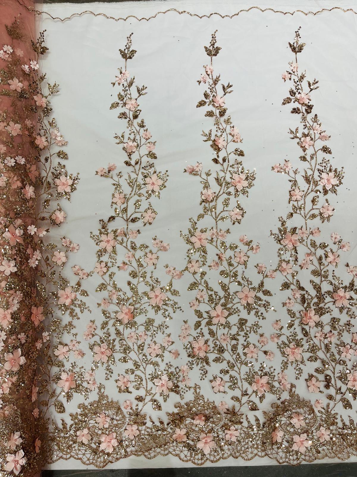 Princess Glitter 3d floral design fabric lace| New Creations Fabric & Foam Inc. - New Creations Fabric & Foam Inc