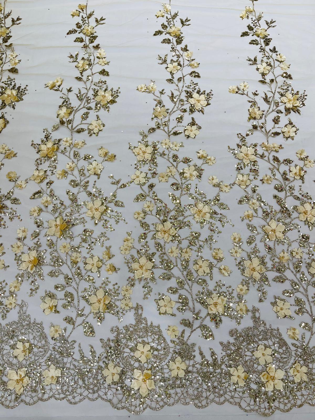 Princess Glitter 3d floral design fabric lace| New Creations Fabric & Foam Inc. - New Creations Fabric & Foam Inc