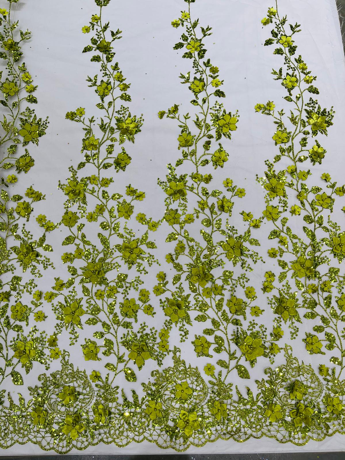 Princess Glitter 3d floral design fabric lace| New Creations Fabric & Foam Inc. - New Creations Fabric & Foam Inc