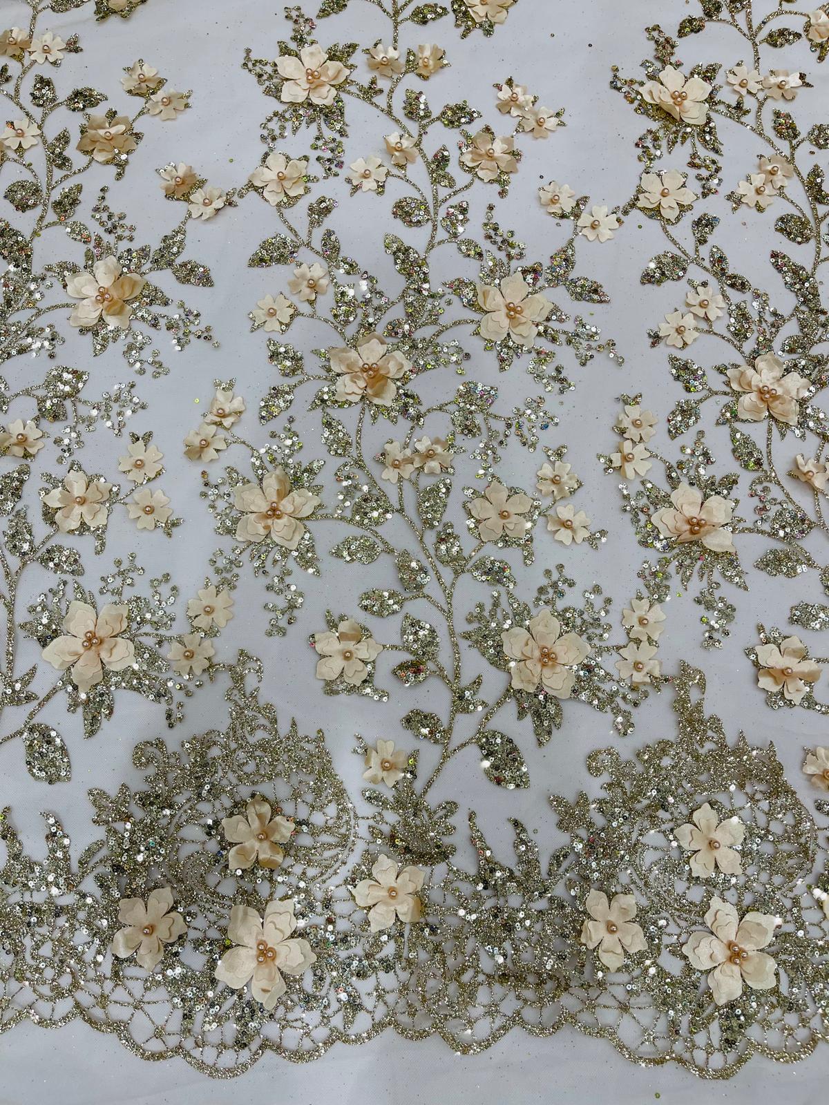Princess Glitter 3d floral design fabric lace| New Creations Fabric & Foam Inc. - New Creations Fabric & Foam Inc