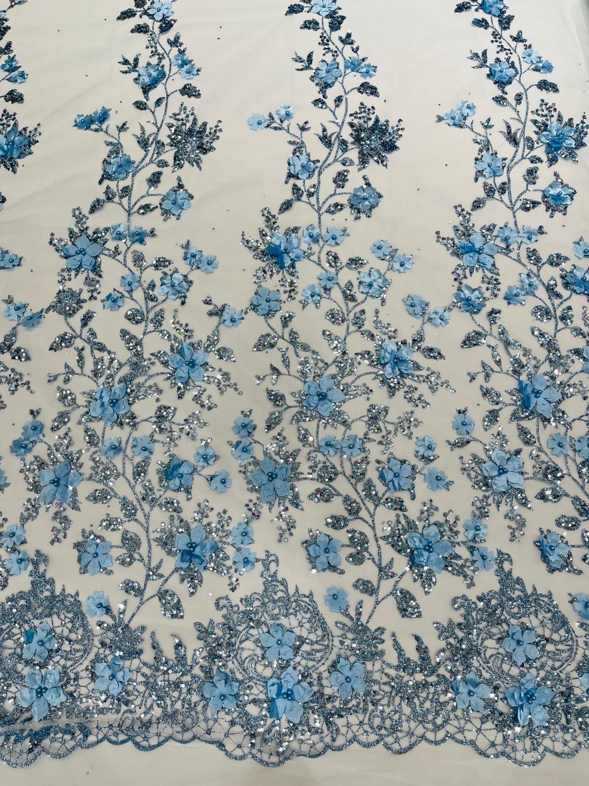 Princess Glitter 3d floral design fabric lace| New Creations Fabric & Foam Inc. - New Creations Fabric & Foam Inc