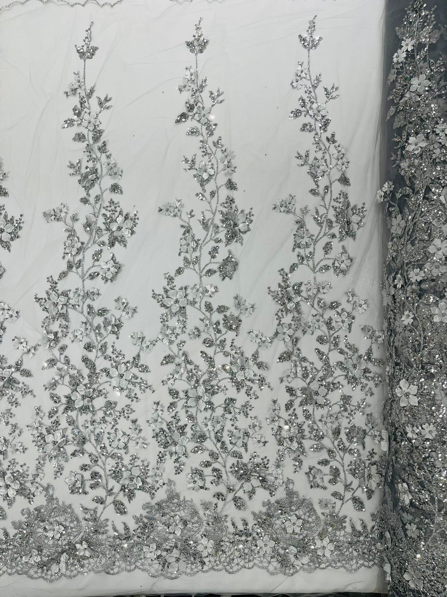 Princess Glitter 3d floral design fabric lace| New Creations Fabric & Foam Inc. - New Creations Fabric & Foam Inc