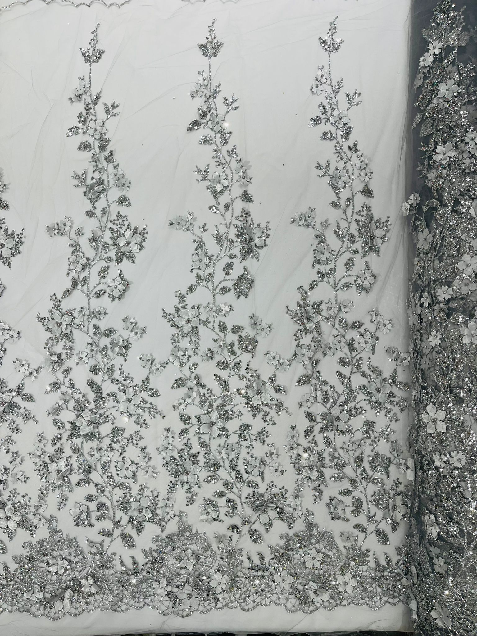 Princess Glitter 3d floral design fabric lace| New Creations Fabric & Foam Inc. - New Creations Fabric & Foam Inc