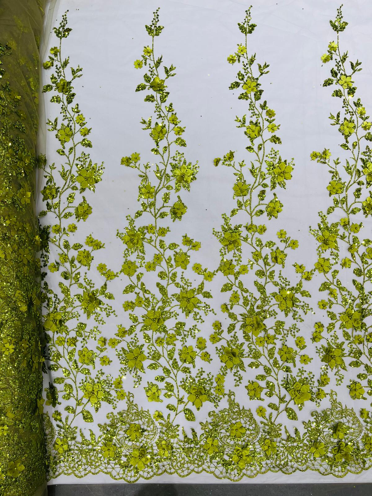 Princess Glitter 3d floral design fabric lace| New Creations Fabric & Foam Inc. - New Creations Fabric & Foam Inc