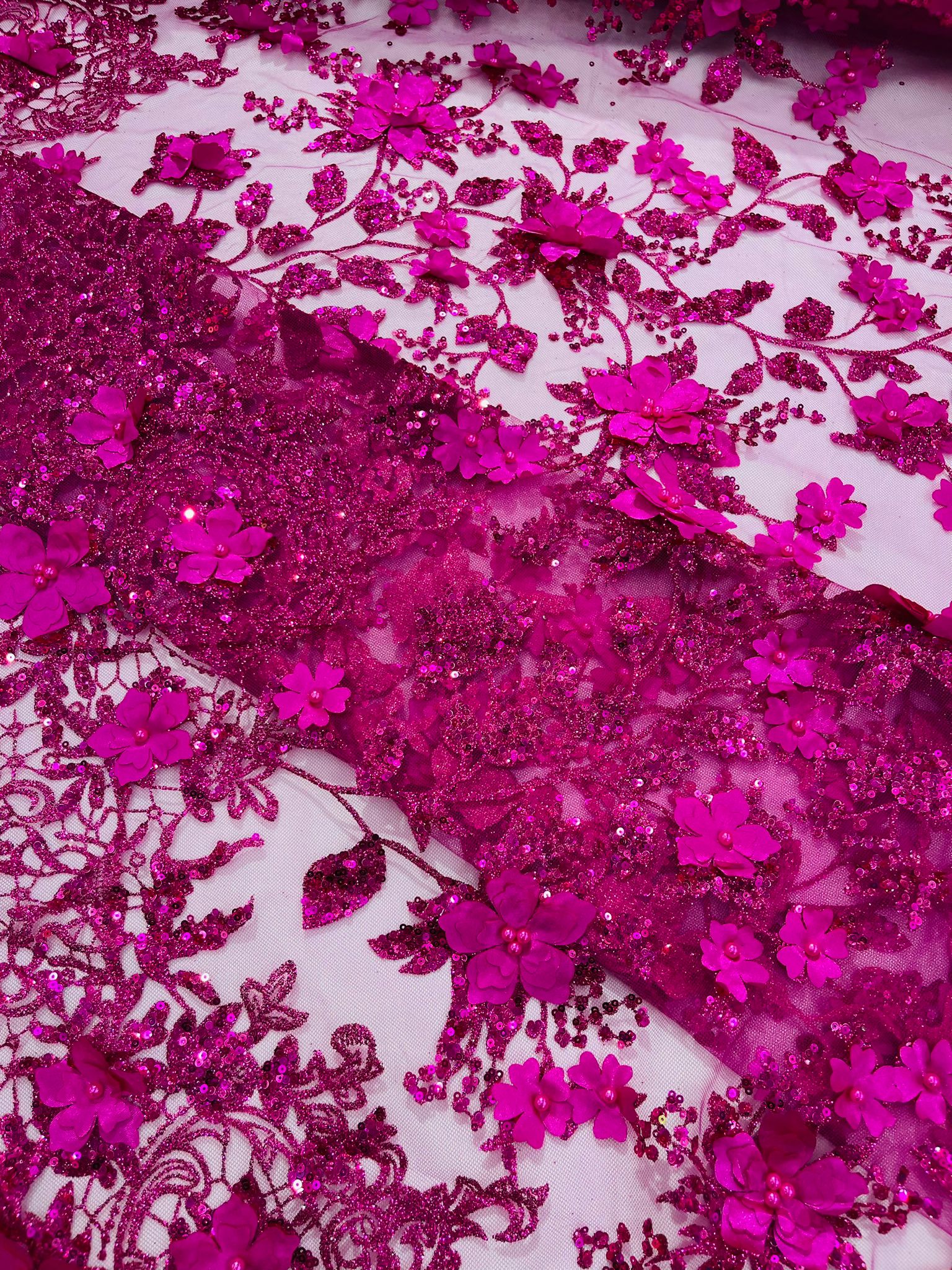 Princess Glitter 3d floral design fabric lace| New Creations Fabric & Foam Inc. - New Creations Fabric & Foam Inc