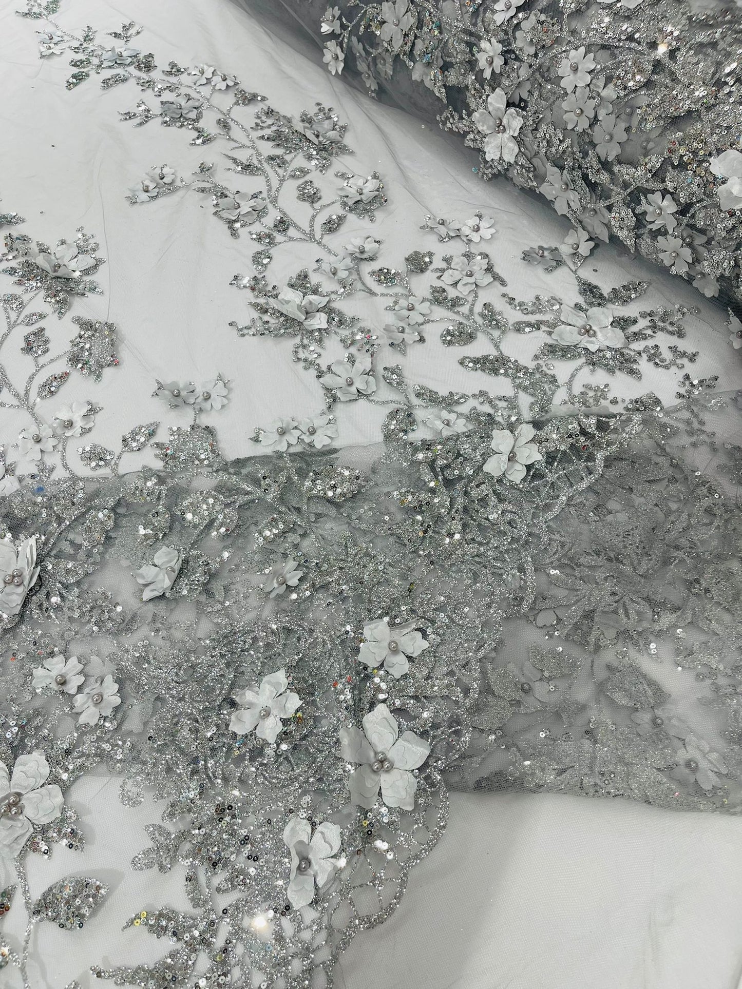 Princess Glitter 3d floral design fabric lace| New Creations Fabric & Foam Inc. - New Creations Fabric & Foam Inc