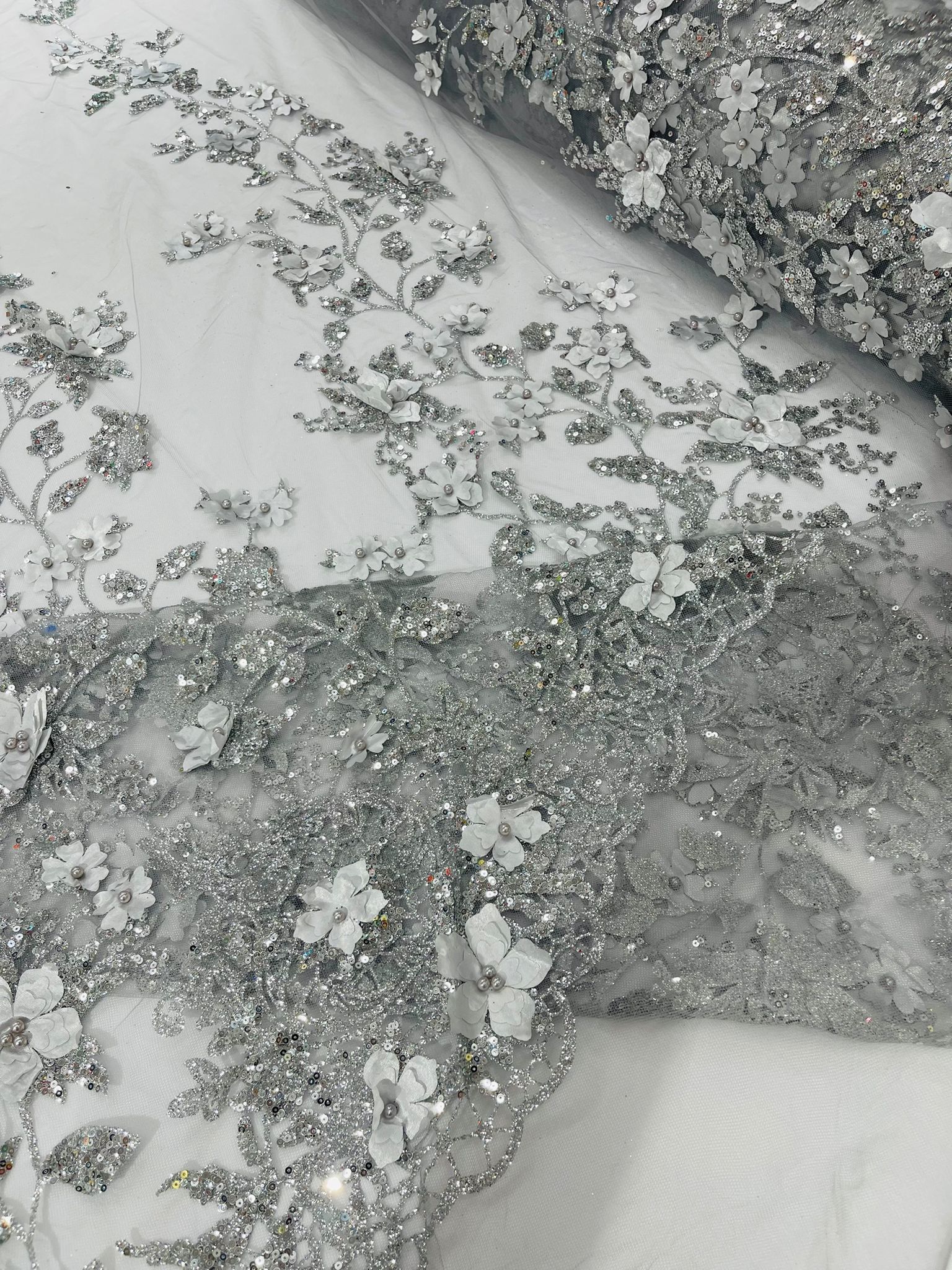 Princess Glitter 3d floral design fabric lace| New Creations Fabric & Foam Inc. - New Creations Fabric & Foam Inc