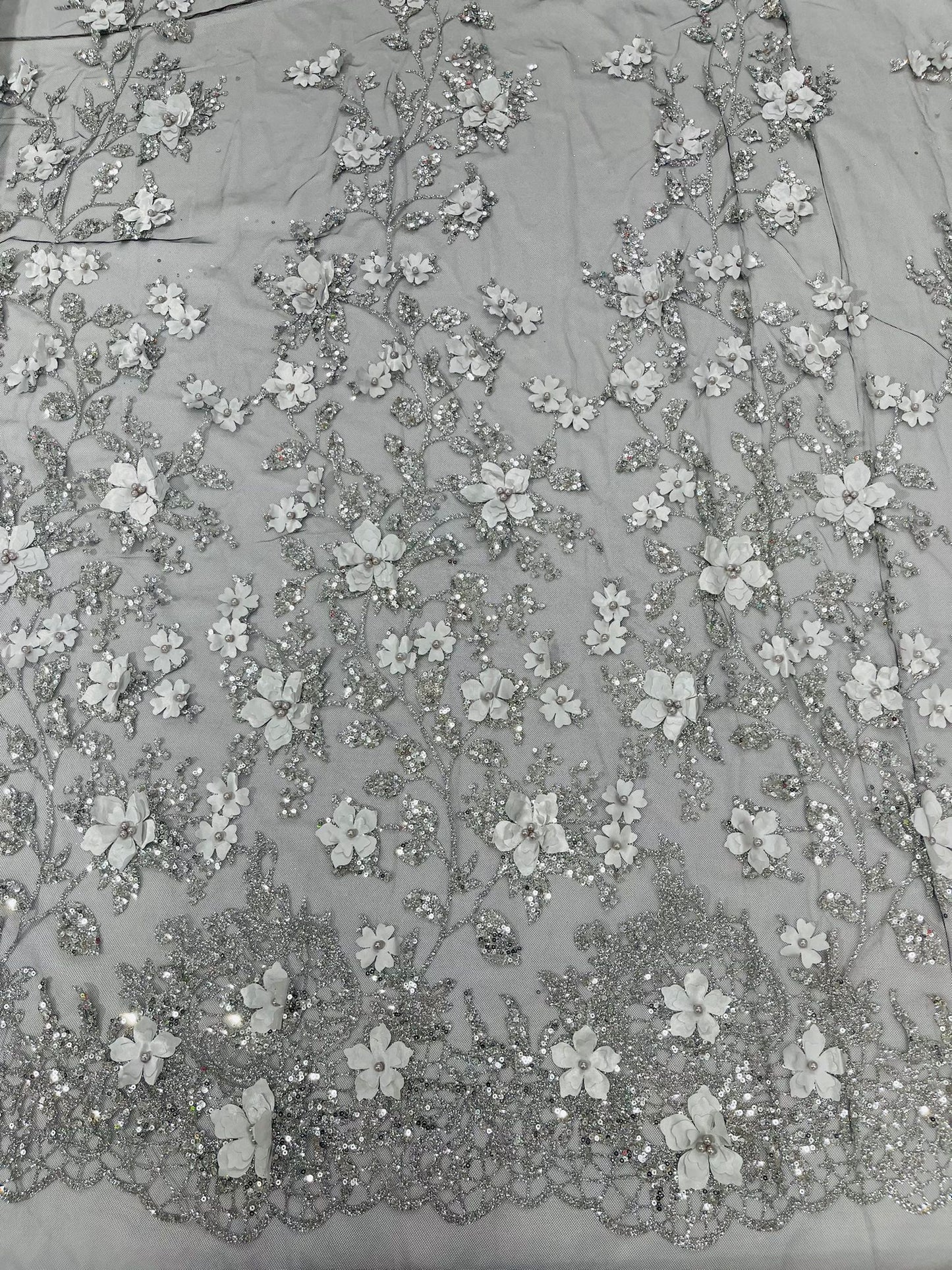 Princess Glitter 3d floral design fabric lace| New Creations Fabric & Foam Inc. - New Creations Fabric & Foam Inc