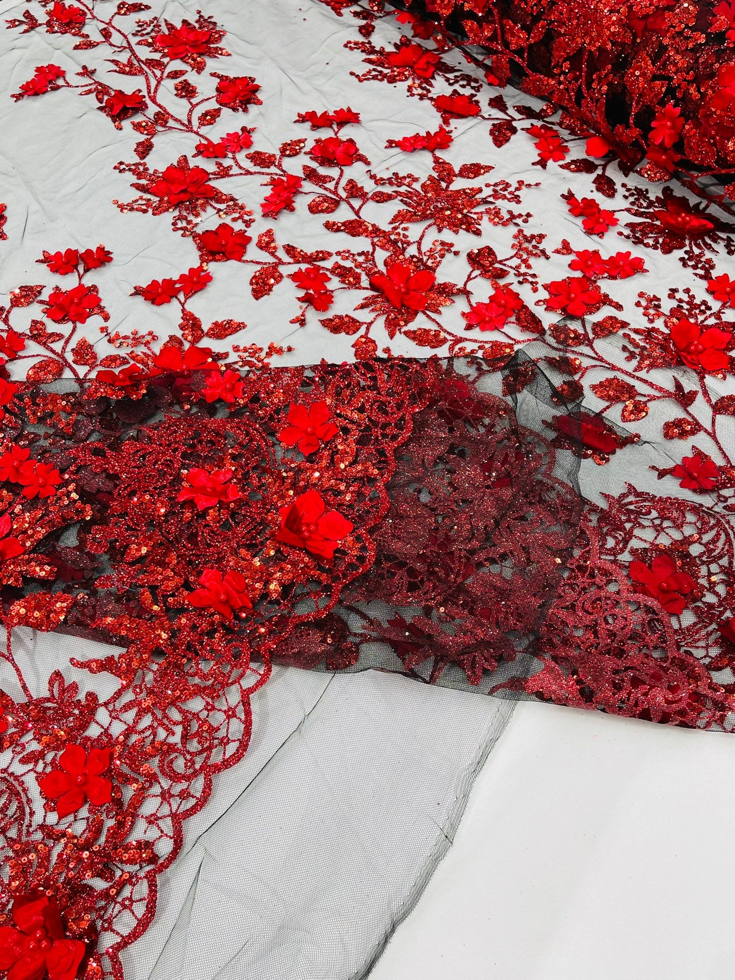 Princess Glitter 3d floral design fabric lace| New Creations Fabric & Foam Inc. - New Creations Fabric & Foam Inc