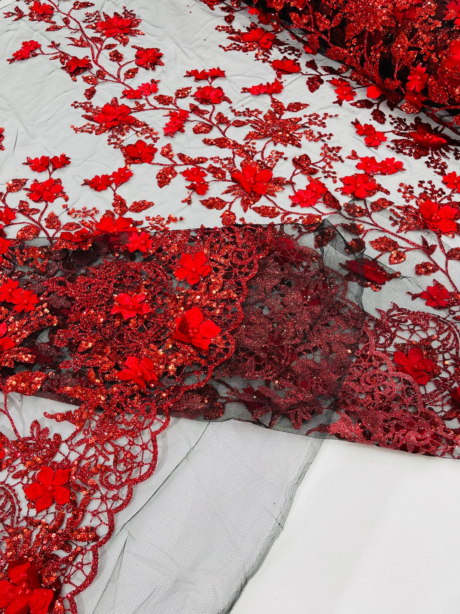 Princess Glitter 3d floral design fabric lace| New Creations Fabric & Foam Inc. - New Creations Fabric & Foam Inc