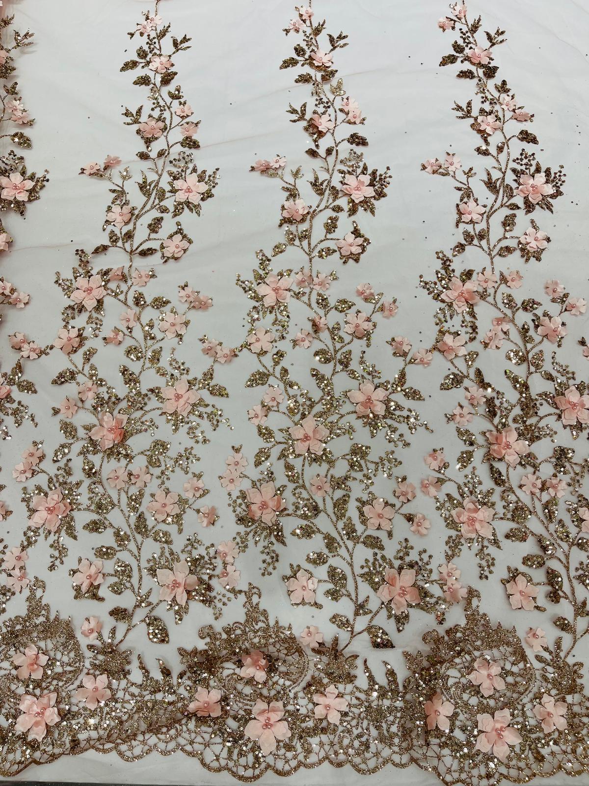 Princess Glitter 3d floral design fabric lace| New Creations Fabric & Foam Inc. - New Creations Fabric & Foam Inc
