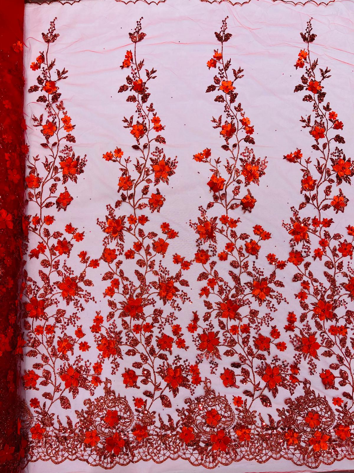 Princess Glitter 3d floral design fabric lace| New Creations Fabric & Foam Inc. - New Creations Fabric & Foam Inc