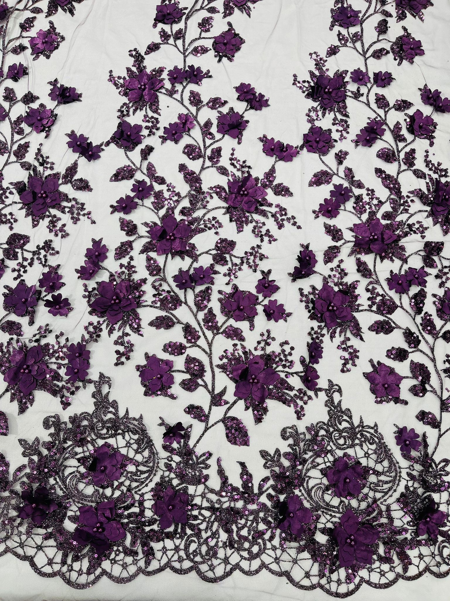 Princess Glitter 3d floral design fabric lace| New Creations Fabric & Foam Inc. - New Creations Fabric & Foam Inc