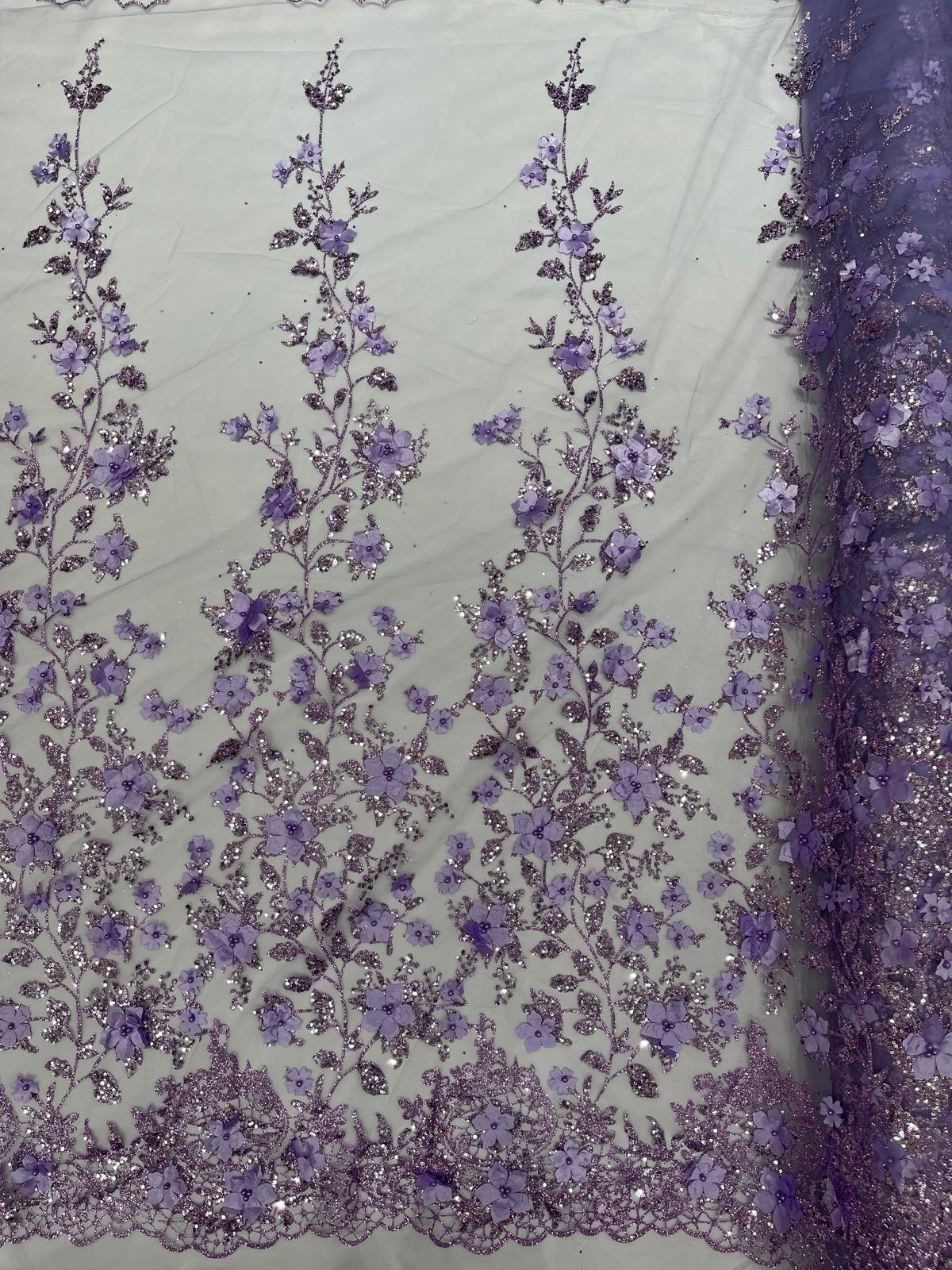 Princess Glitter 3d floral design fabric lace| New Creations Fabric & Foam Inc. - New Creations Fabric & Foam Inc