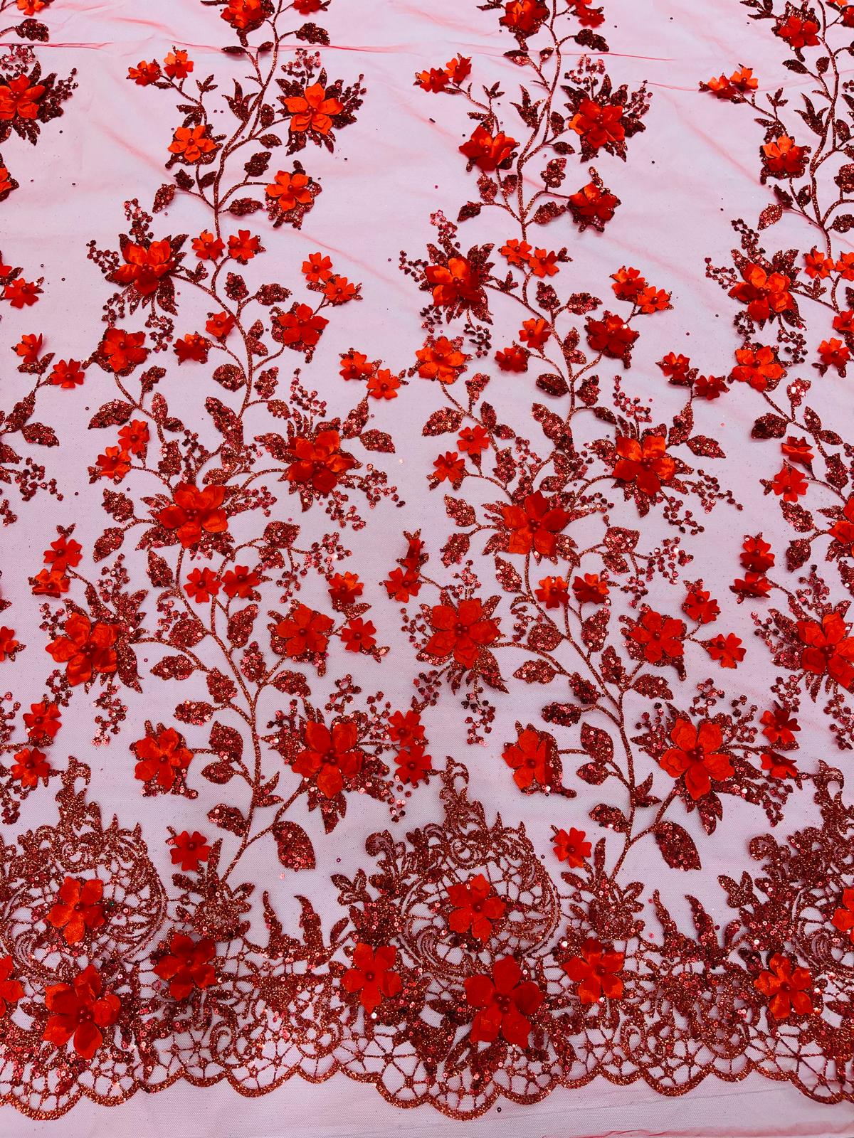 Princess Glitter 3d floral design fabric lace| New Creations Fabric & Foam Inc. - New Creations Fabric & Foam Inc