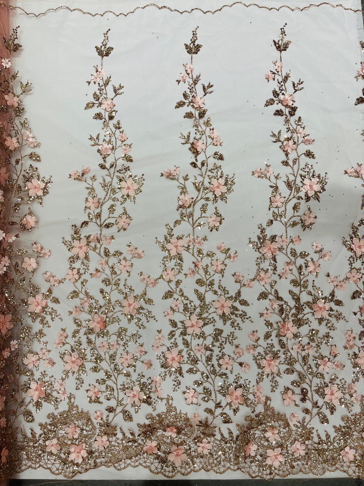 Princess Glitter 3d floral design fabric lace| New Creations Fabric & Foam Inc. - New Creations Fabric & Foam Inc