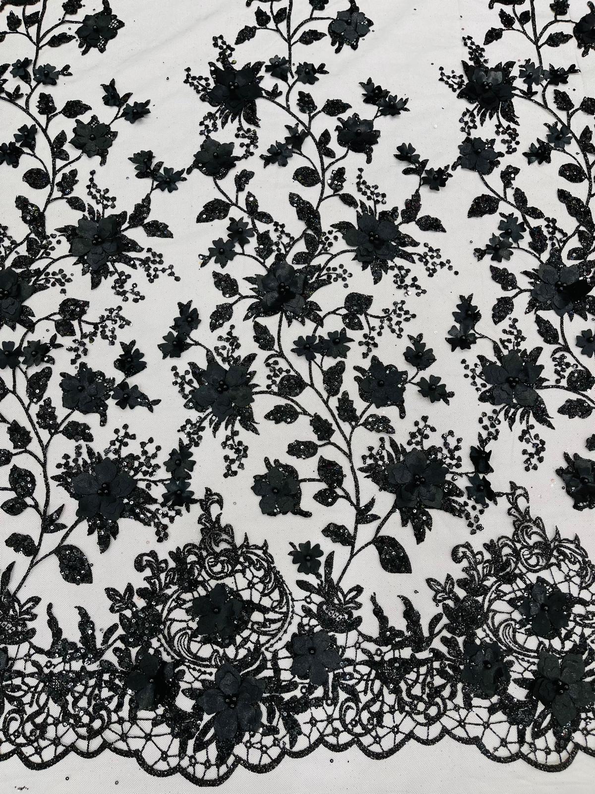 Princess Glitter 3d floral design fabric lace| New Creations Fabric & Foam Inc. - New Creations Fabric & Foam Inc