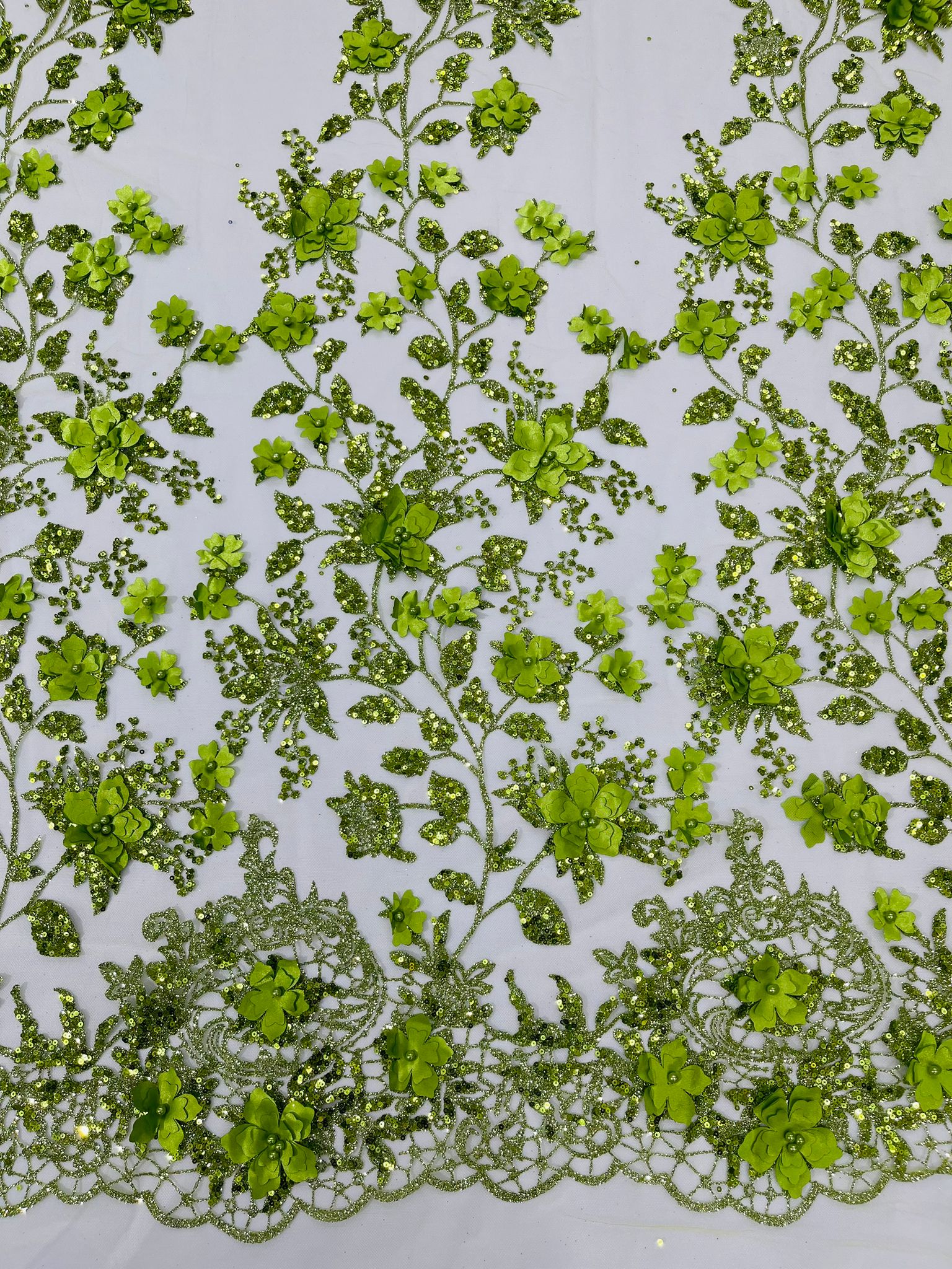 Princess Glitter 3d floral design fabric lace| New Creations Fabric & Foam Inc. - New Creations Fabric & Foam Inc