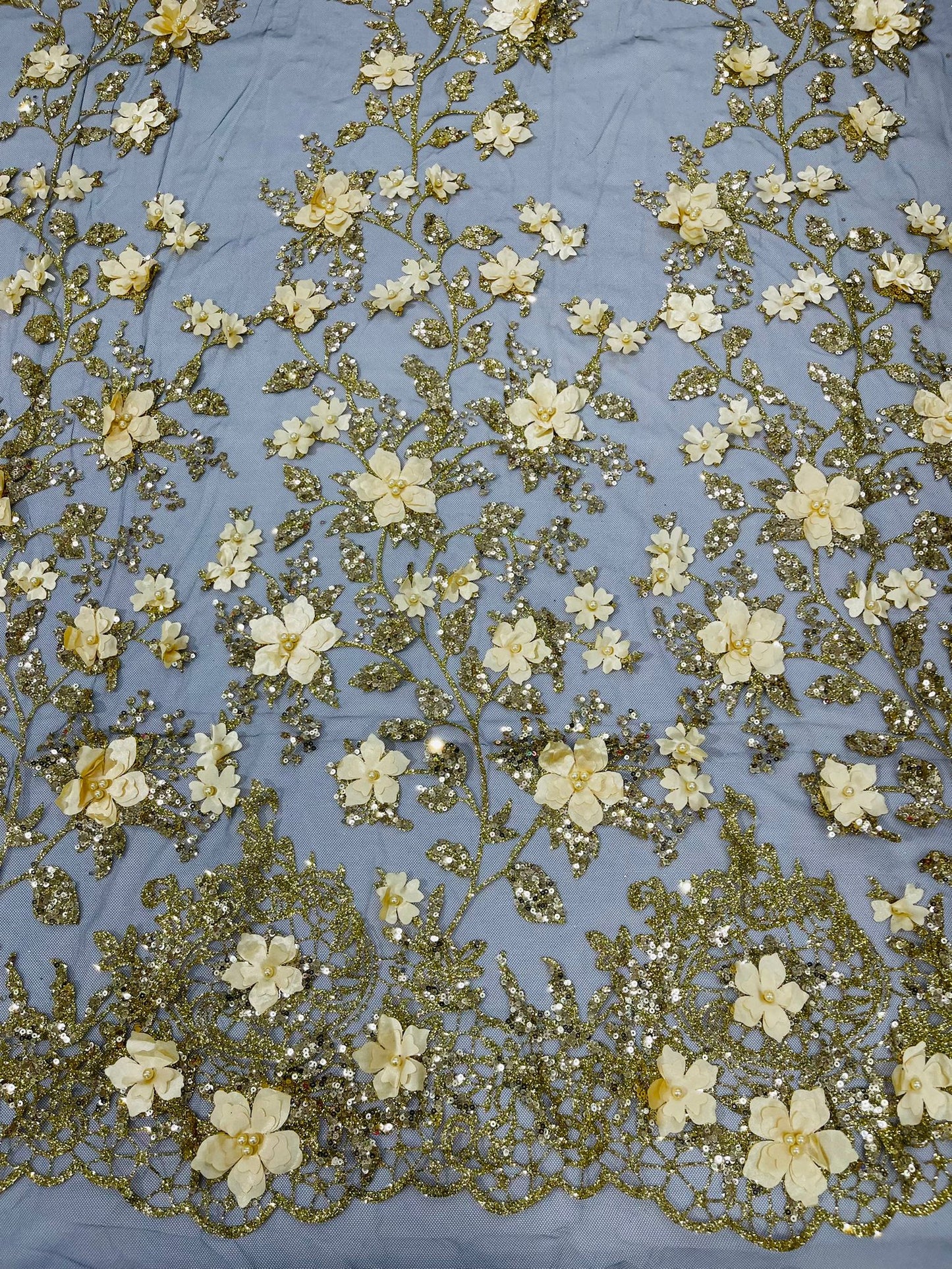 Princess Glitter 3d floral design fabric lace| New Creations Fabric & Foam Inc. - New Creations Fabric & Foam Inc