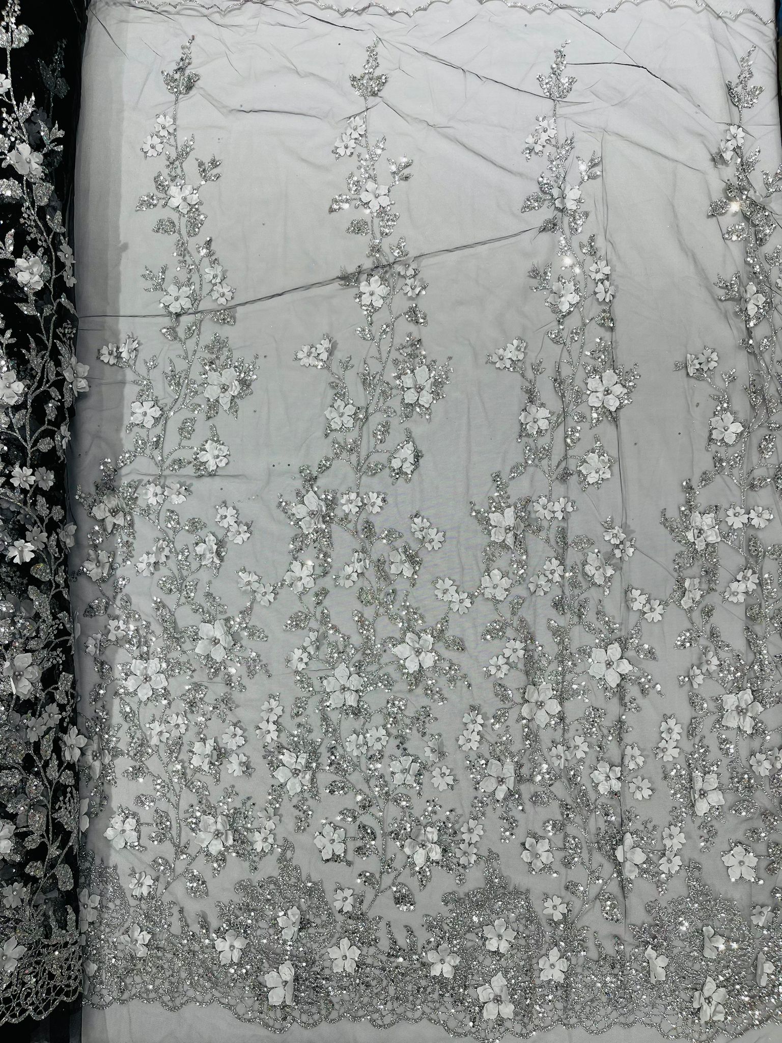 Princess Glitter 3d floral design fabric lace| New Creations Fabric & Foam Inc. - New Creations Fabric & Foam Inc