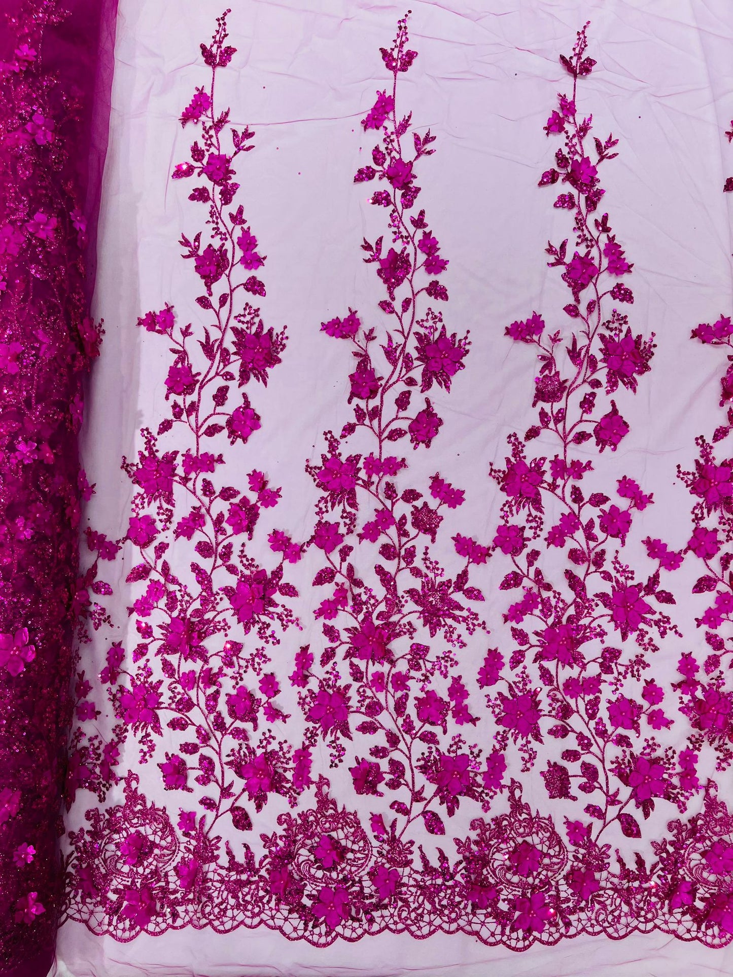 Princess Glitter 3d floral design fabric lace| New Creations Fabric & Foam Inc. - New Creations Fabric & Foam Inc