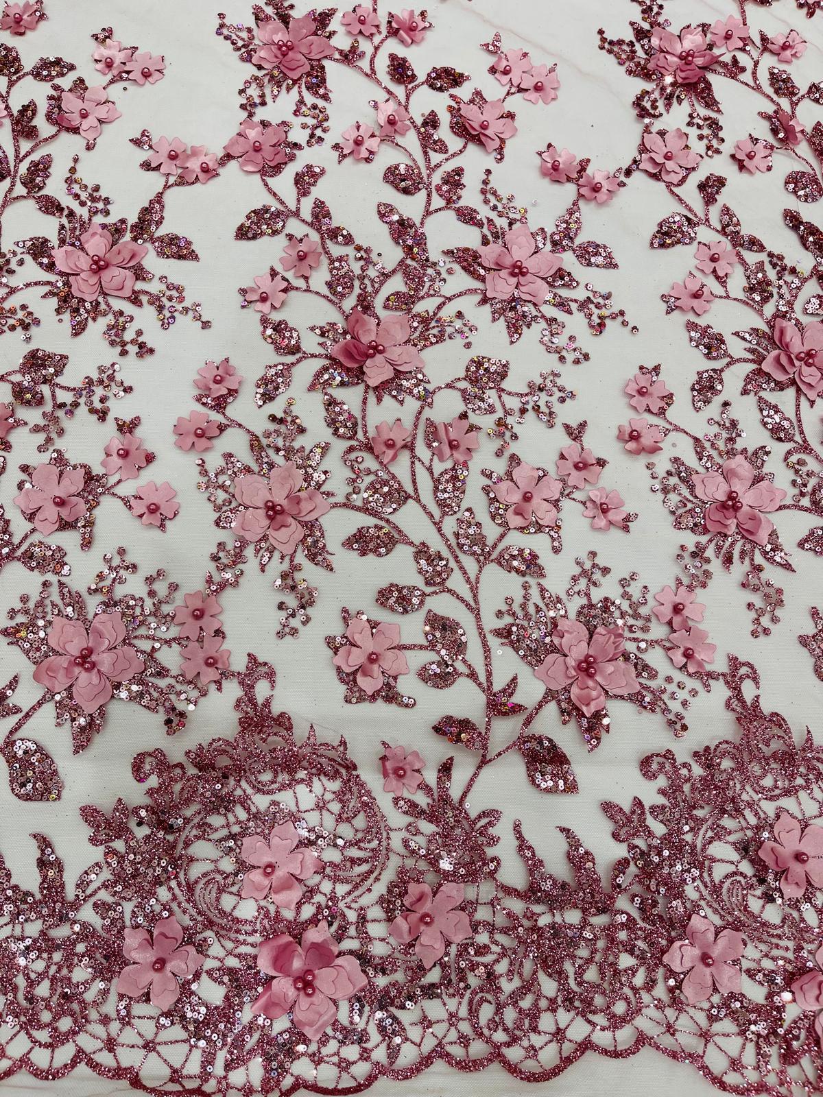 Princess Glitter 3d floral design fabric lace| New Creations Fabric & Foam Inc. - New Creations Fabric & Foam Inc