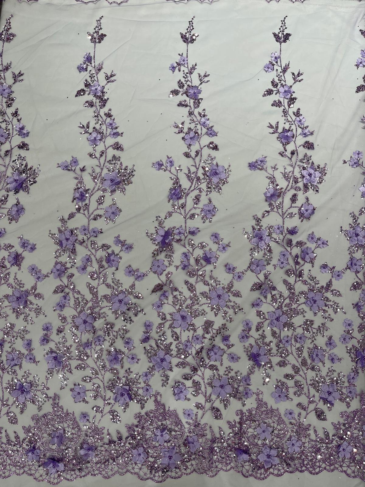 Princess Glitter 3d floral design fabric lace| New Creations Fabric & Foam Inc. - New Creations Fabric & Foam Inc