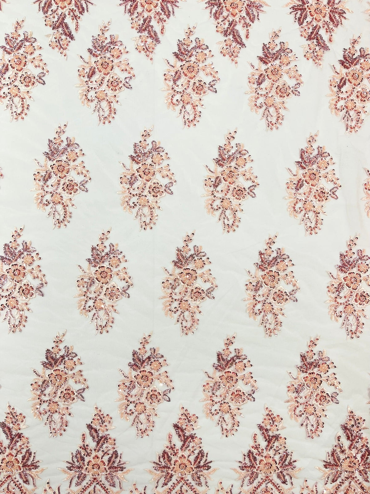 Queen Beaded Damask Lace On Mesh| 54" Wide| Wedding Fabric| Prom. - New Creations Fabric & Foam Inc