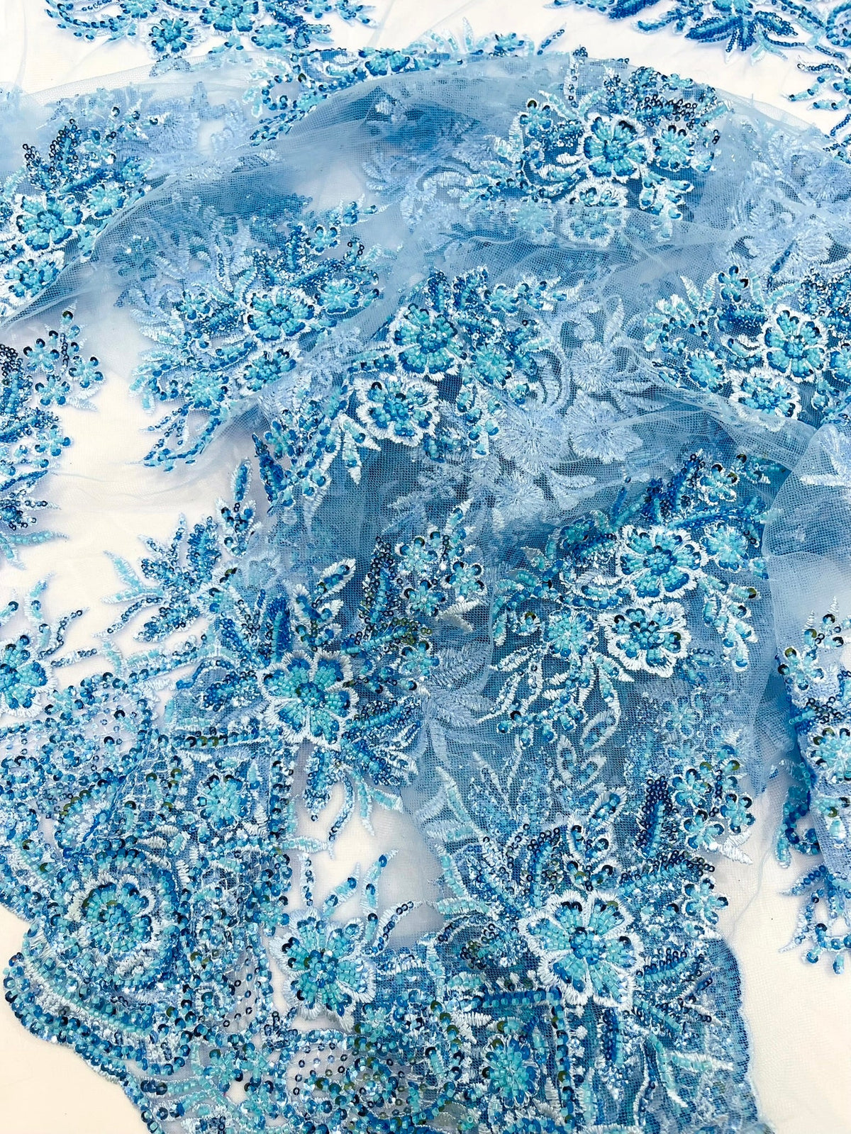 Queen Beaded Damask Lace On Mesh| 54" Wide| Wedding Fabric| Prom. - New Creations Fabric & Foam Inc