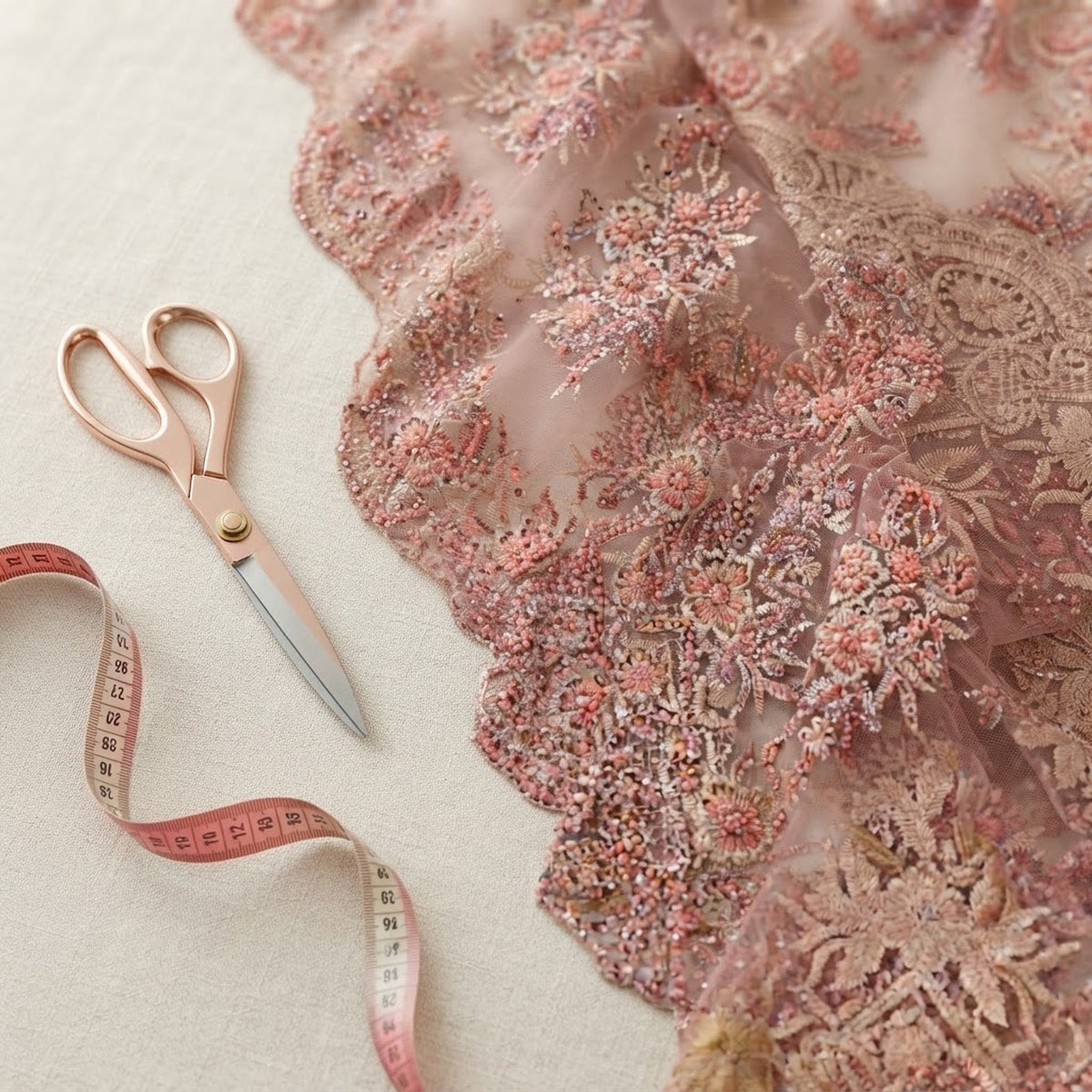 Queen Beaded Damask Lace On Mesh| 54" Wide| Wedding Fabric| Prom. - New Creations Fabric & Foam Inc