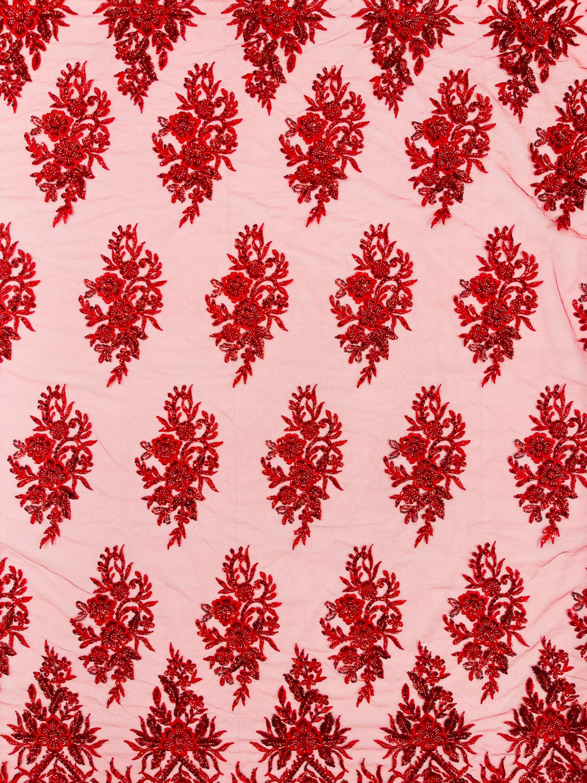 Queen Beaded Damask Lace On Mesh| 54" Wide| Wedding Fabric| Prom. - New Creations Fabric & Foam Inc