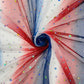 Red Blue And White Tie Dyed Mesh With Silver Stars Fabric| 58" Wide| 4th Of July. - New Creations Fabric & Foam Inc