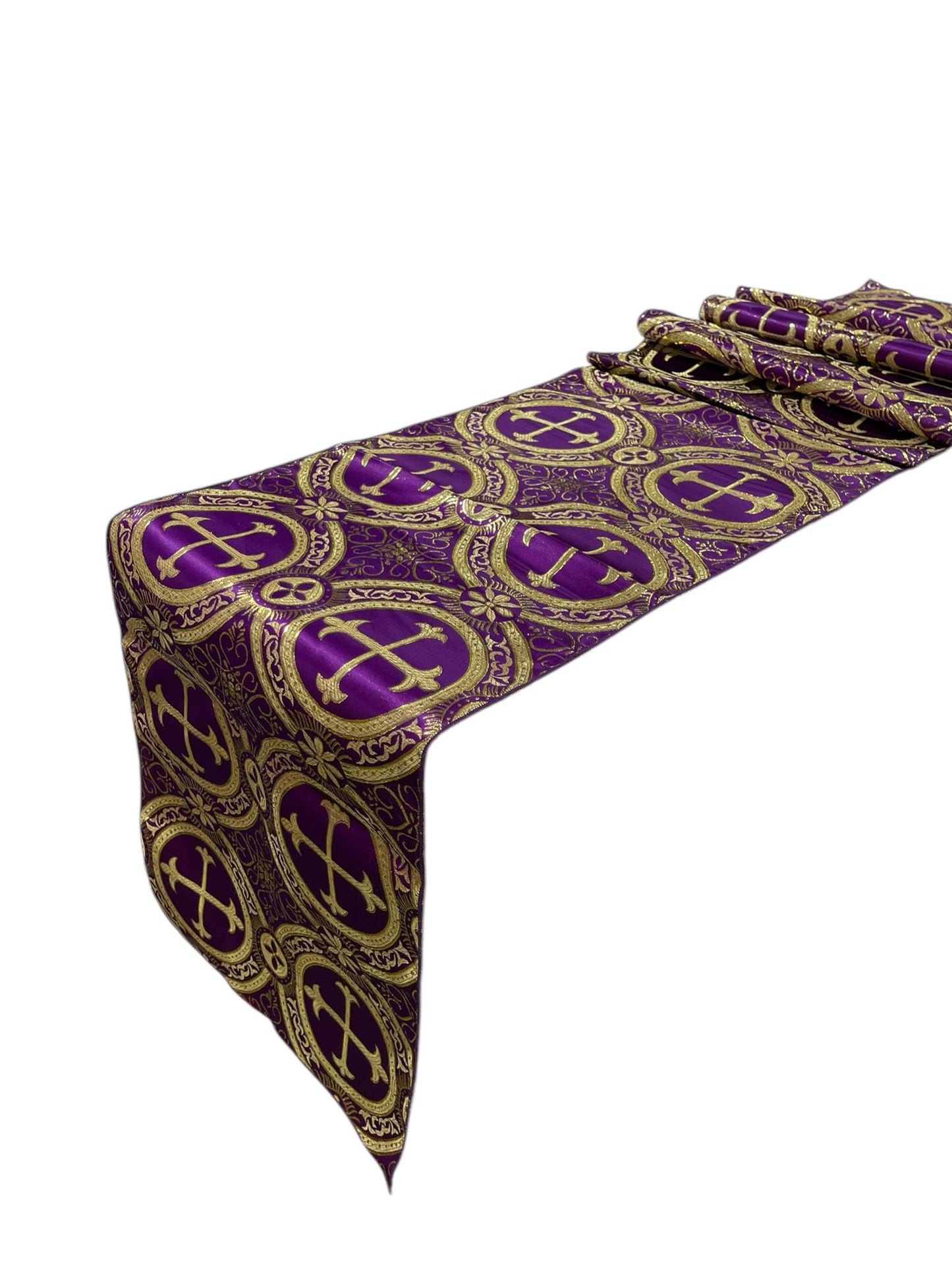 Religious Brocade Runner Tablecloth | Liturgical Fabric | Runner Ecclesiastical Jacquard | Church | Vestment - Cross Brocade. - New Creations Fabric & Foam Inc