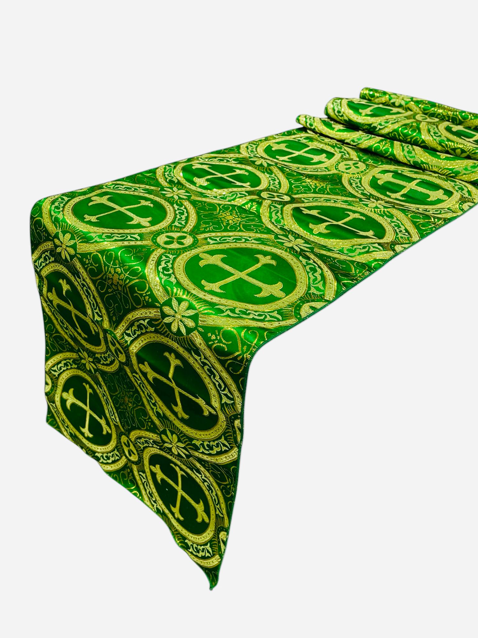 Religious Brocade Runner Tablecloth | Liturgical Fabric | Runner Ecclesiastical Jacquard | Church | Vestment - Cross Brocade. - New Creations Fabric & Foam Inc