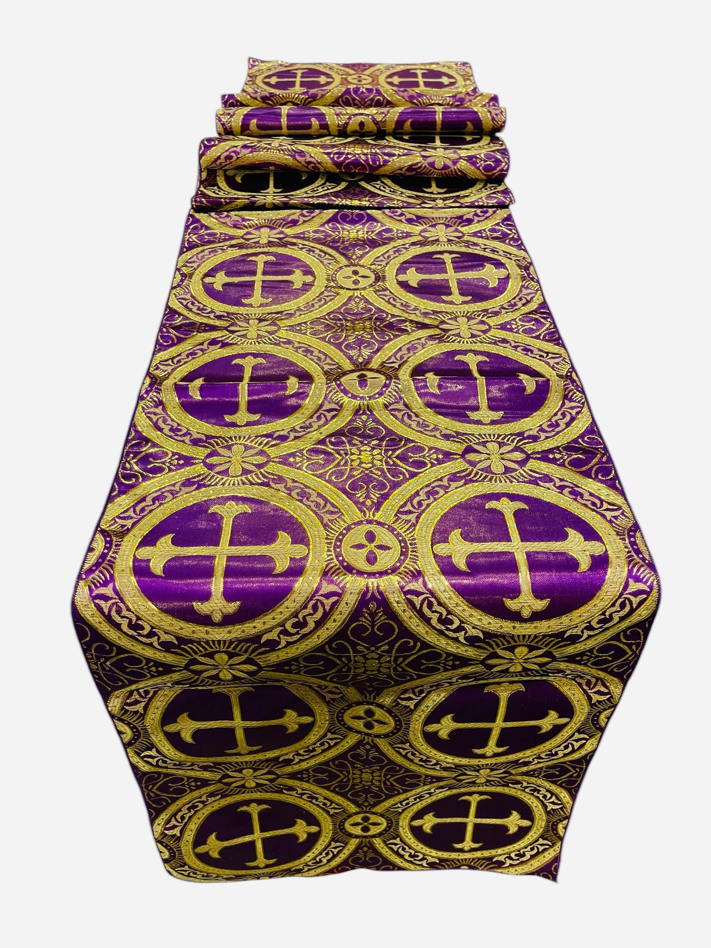 Religious Brocade Runner Tablecloth | Liturgical Fabric | Runner Ecclesiastical Jacquard | Church | Vestment - Cross Brocade. - New Creations Fabric & Foam Inc