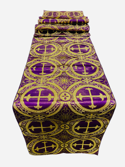 Religious Brocade Runner Tablecloth | Liturgical Fabric | Runner Ecclesiastical Jacquard | Church | Vestment - Cross Brocade. - New Creations Fabric & Foam Inc