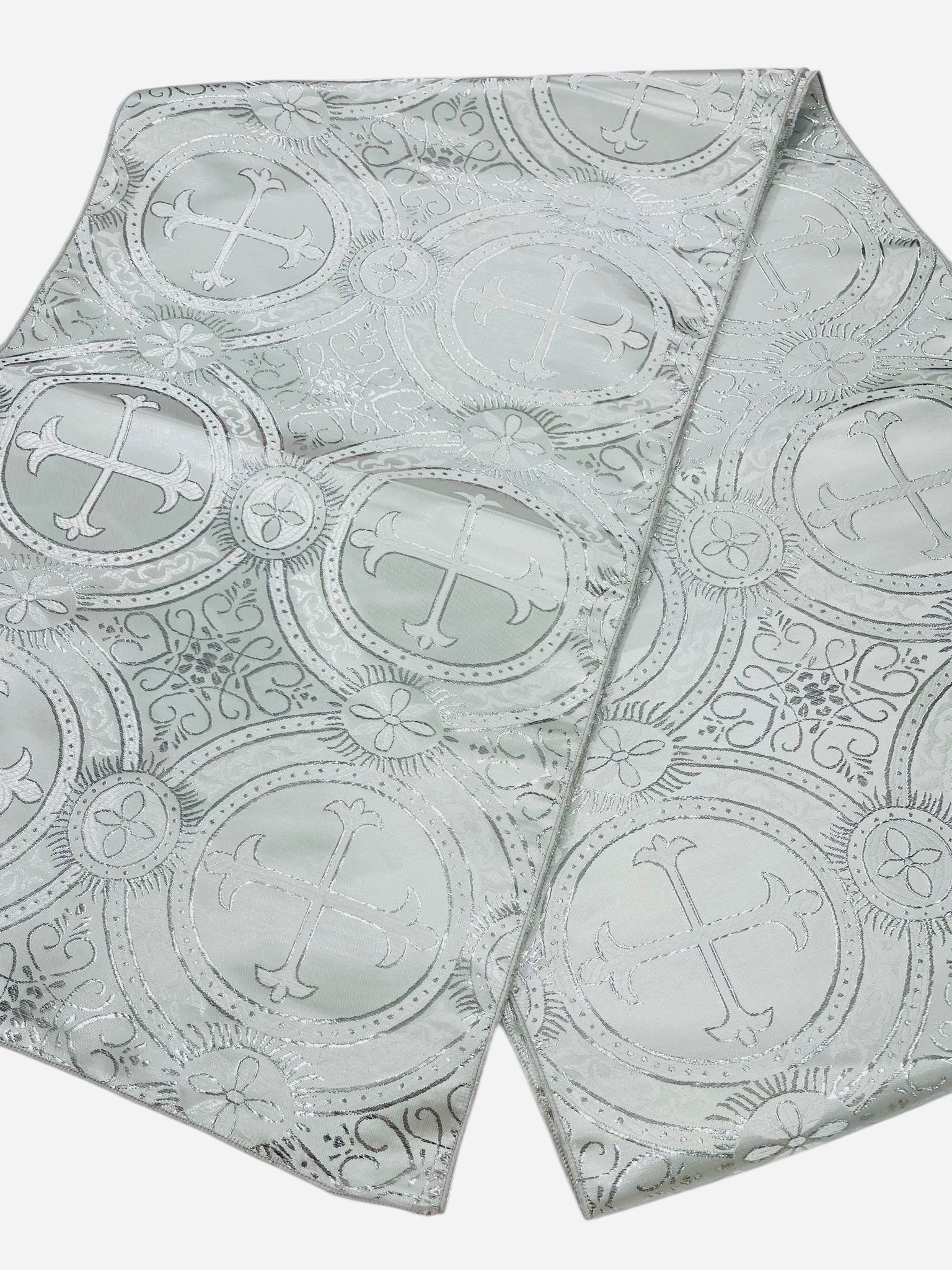 Religious Brocade Runner Tablecloth | Liturgical Fabric | Runner Ecclesiastical Jacquard | Church | Vestment - Cross Brocade. - New Creations Fabric & Foam Inc